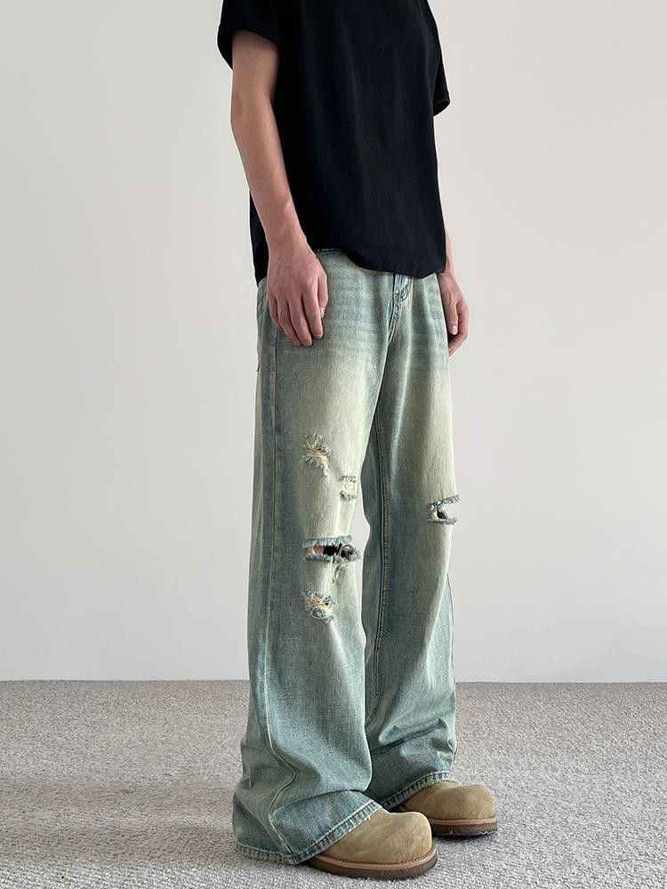 Jean Blue Straight Leg Distressed Denim Jeans Size US 30 / EU 46 - 1 Thumbnail