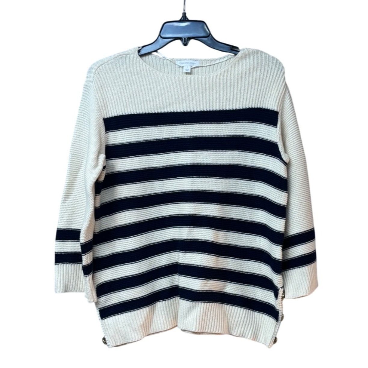 Charter Club Charter Club Striped Boat-Neck Sweater, Cream/ Admiral Blue, Size S / US 4 / IT 40 - 4 Thumbnail