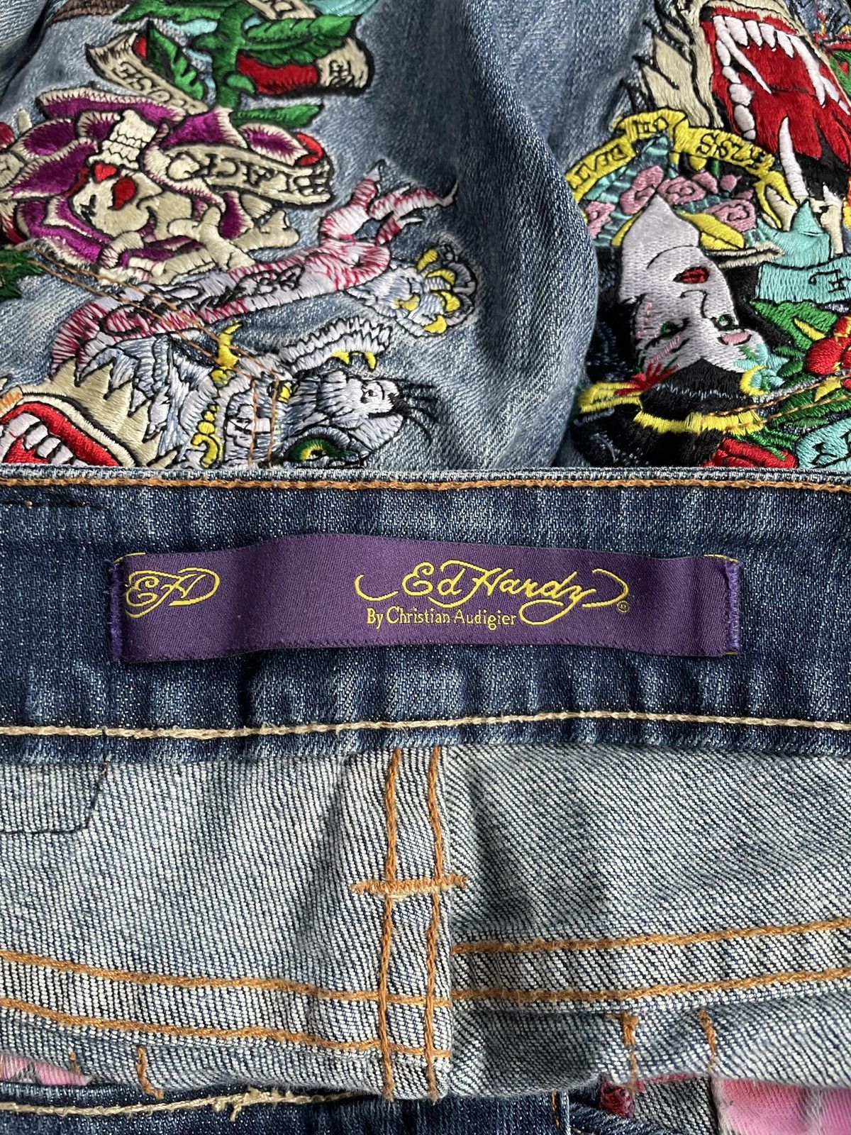 Ed Hardy × Vintage Ed Hardy Vintage Y2k Big Logo Denim Trousers Jeans Drip Swag Size 27" / US 4 / IT 40 - 12 Thumbnail