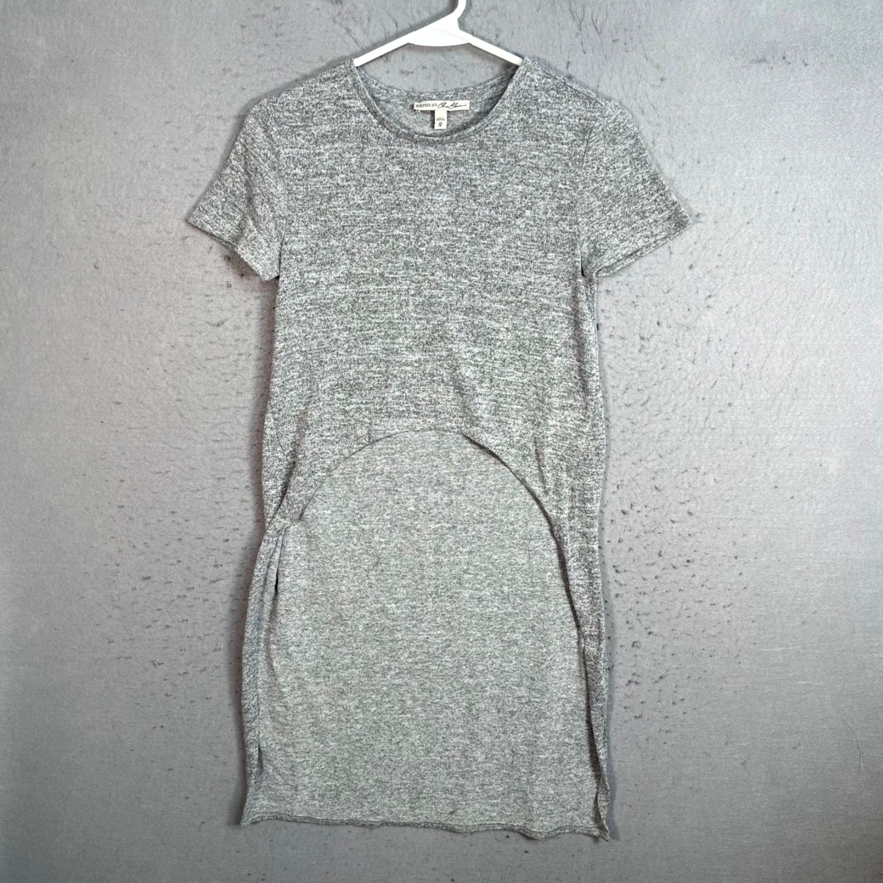 Express Express Womens XS Heather Gray Short Sleeve Knit T Shirt Top - Crew Neck, Pullover, Casual Shirt, 100% Polyester Spandex Opaque Knit Size XS / US 0-2 / IT 36-38 - 2 Thumbnail