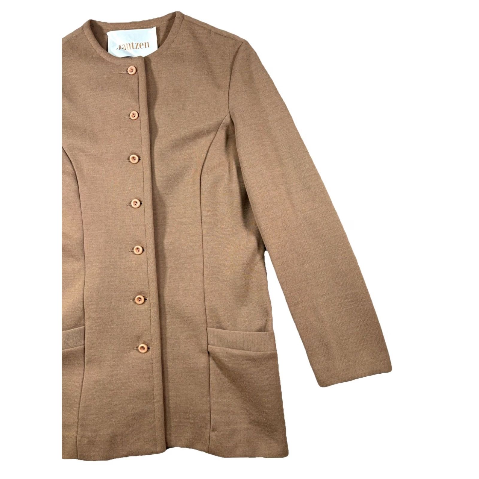Jantzen VINTAGE Jantzen Blazer Shirt Women 70s Style Collarless Brown Beige Tweed Size 10 Long Sleeve Button Pockets Size L / US 10 / IT 46 - 3 Thumbnail