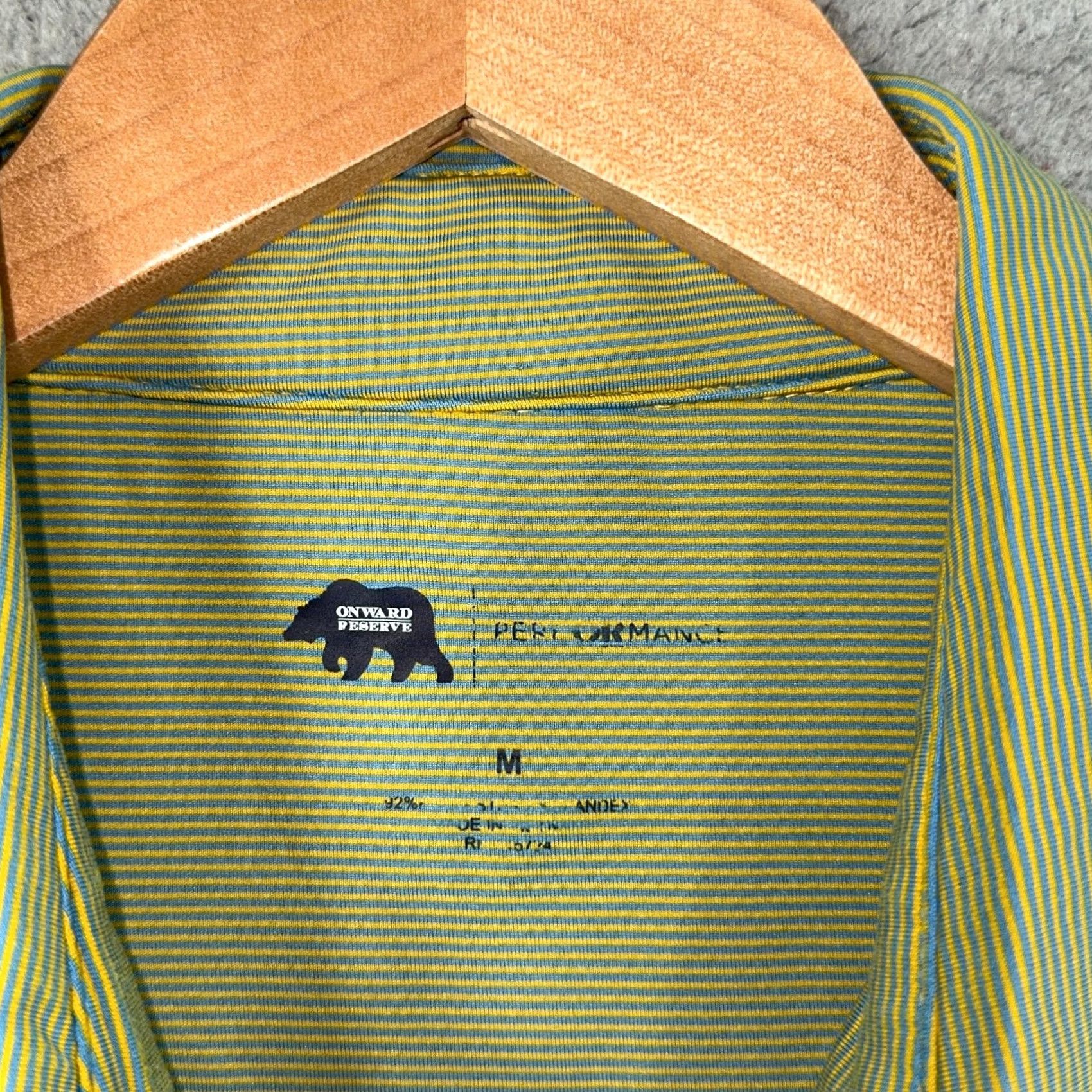 Vintage Onward Reserve Polo Mens M Green Blue Yellow Pinstripe Short Sleeve Button Collar Logo Performance Golf Shirt Size US M / EU 48-50 / 2 - 5 Thumbnail