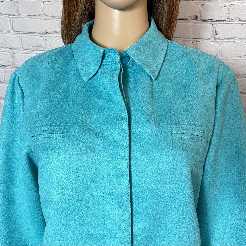 Chicos Chico's Blue Faux Suede Shirt Jacket Size 2 US L Size L / US 10 / IT 46 - 3 Thumbnail