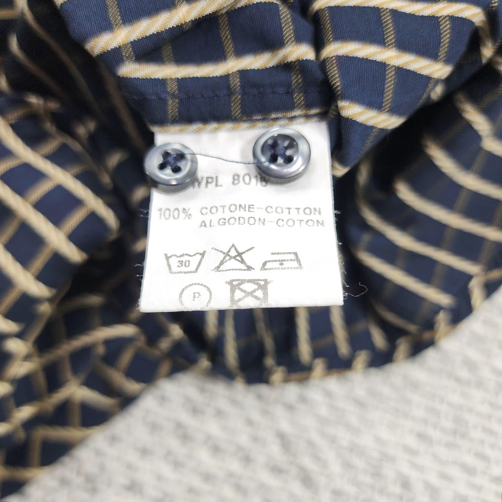 Vintage Riscatto Shirt Mens Large Navy Tan Check Dress Button Up Long Sleeve Cotton Size 42R - 6 Thumbnail