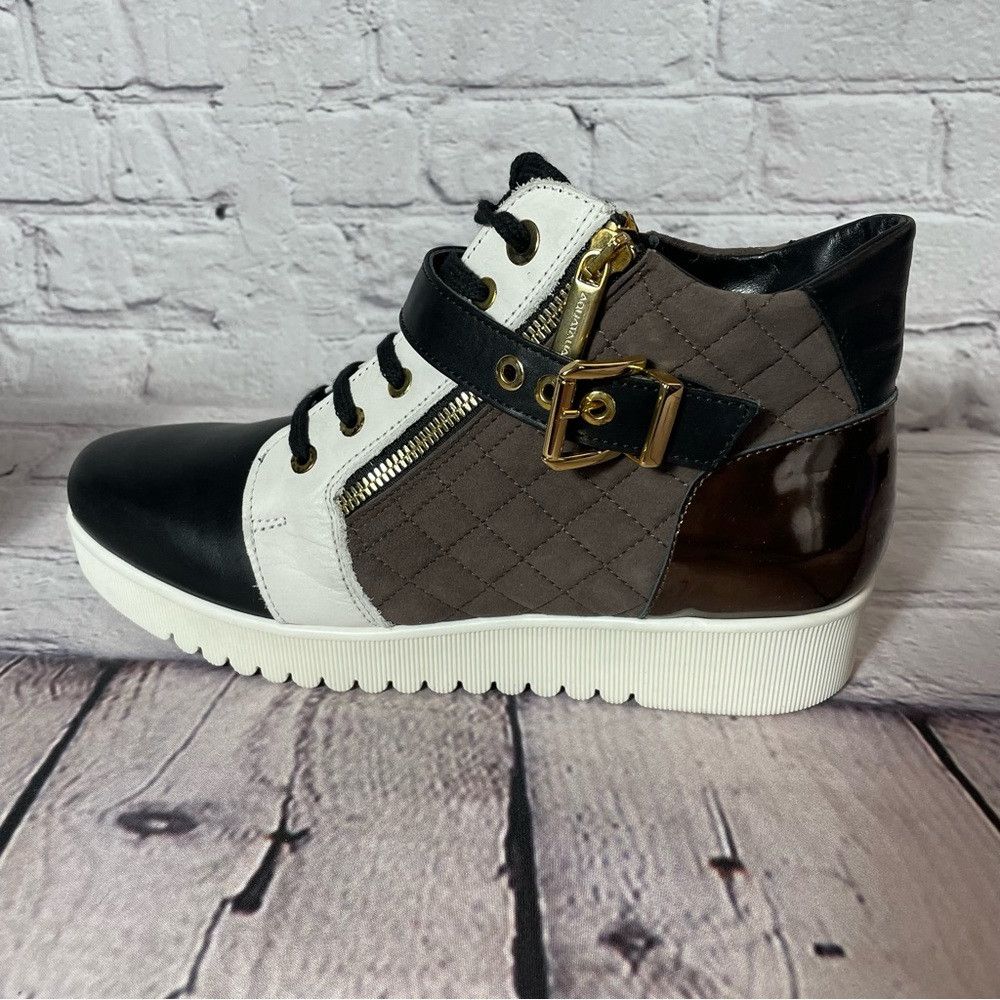 New Aquatalia Leather Adine Brown White Hi Top Sneakers Siz