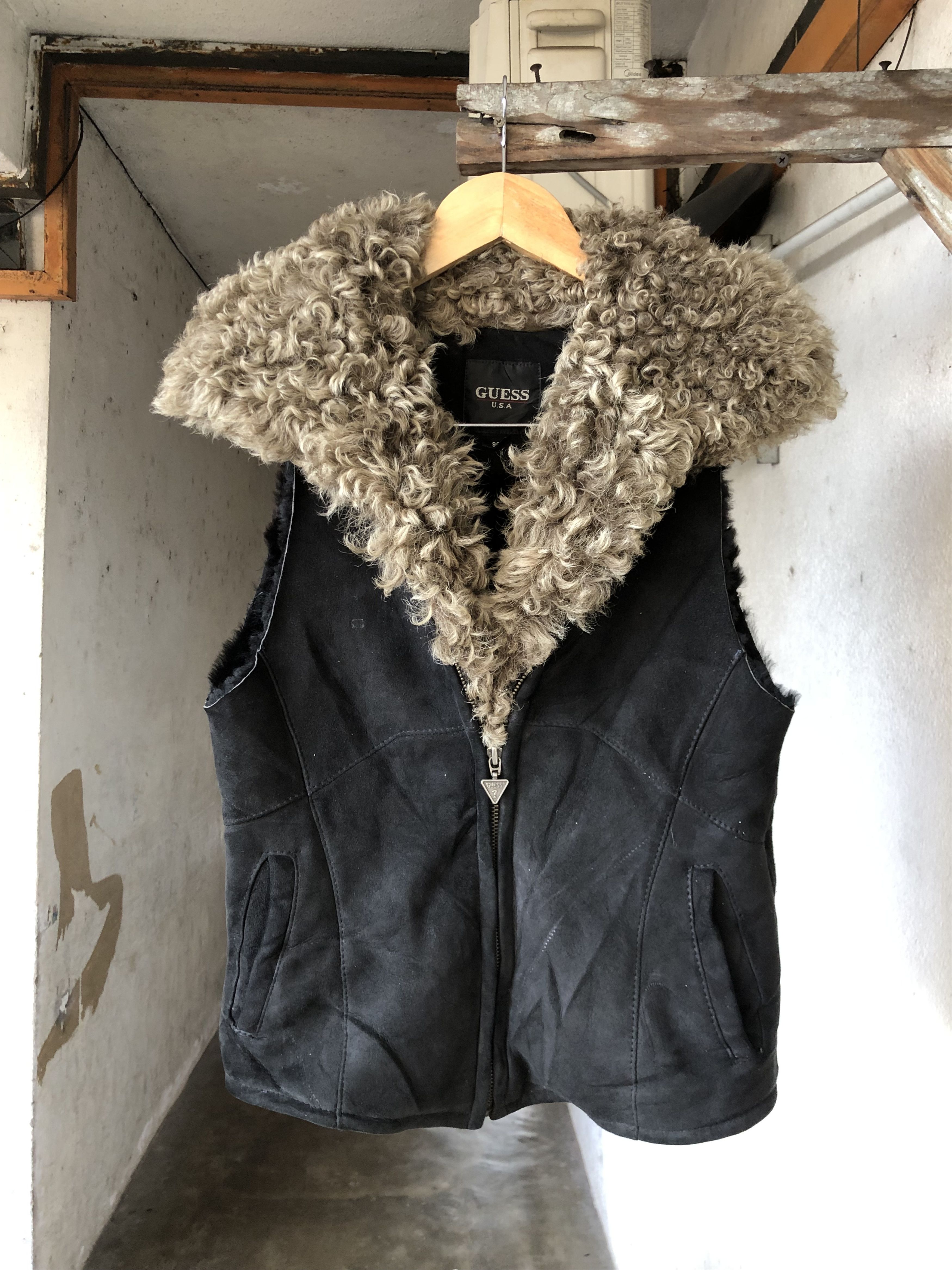 Rare🔥 Guess Sheepskin Outer Vest Jacket Punk