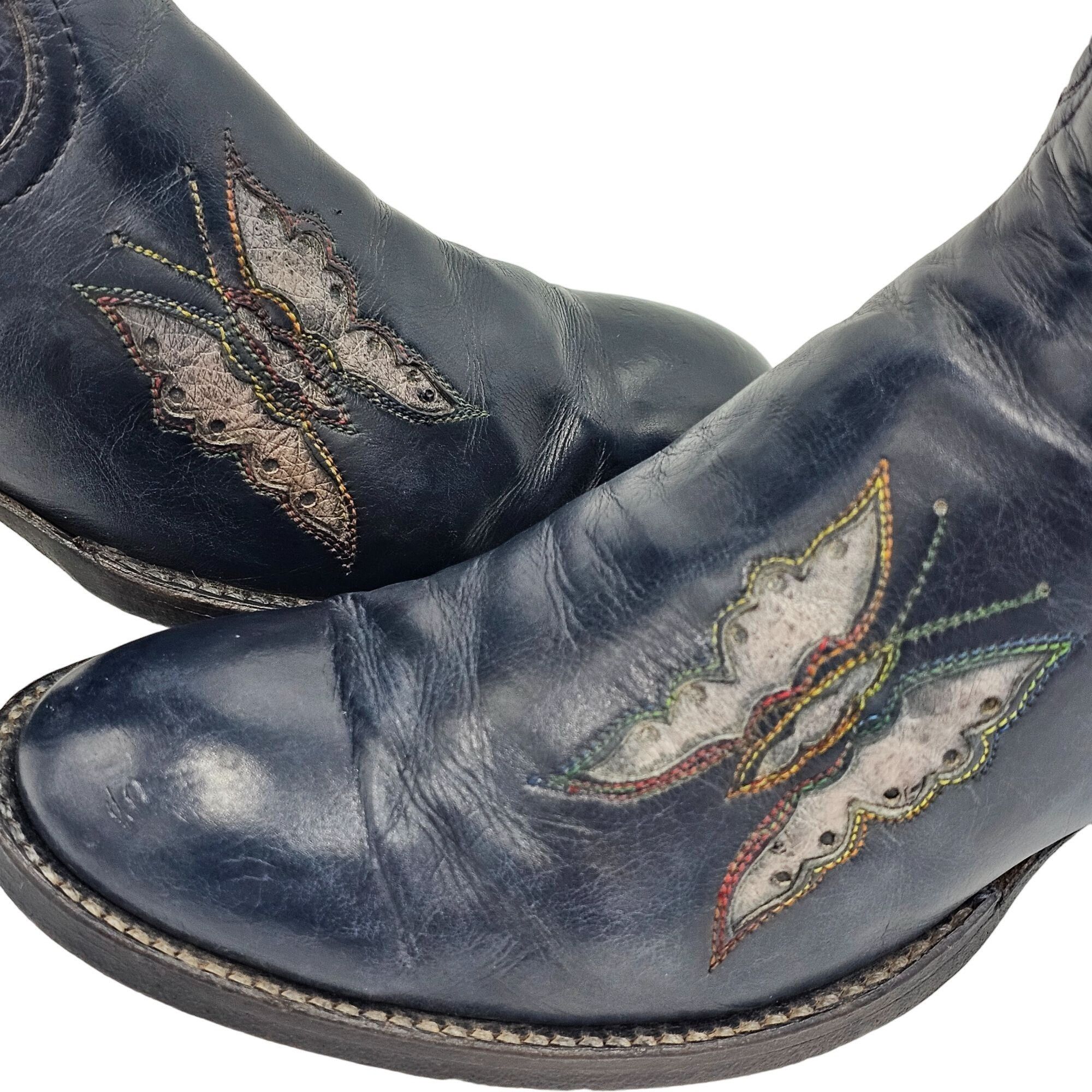 Other Vintage 1970s CUTTER BILL Cowgirl Boots 6B Navy Rainbow Leat Size US 6 / IT 36 - 2 Thumbnail