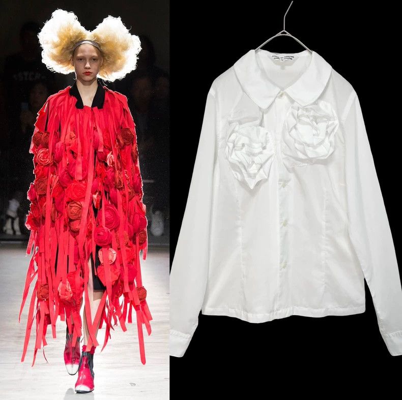 Comme des Garcons Comme Des Garcons Rose flower embellished polyester shirt Size S / US 4 / IT 40 - 1 Thumbnail