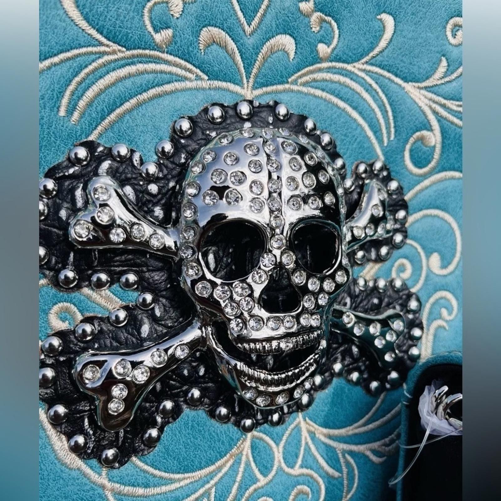 Designer Handmade Skull Leather Shoulder Bag With Skull Wallet Size ONE SIZE - 4 Thumbnail