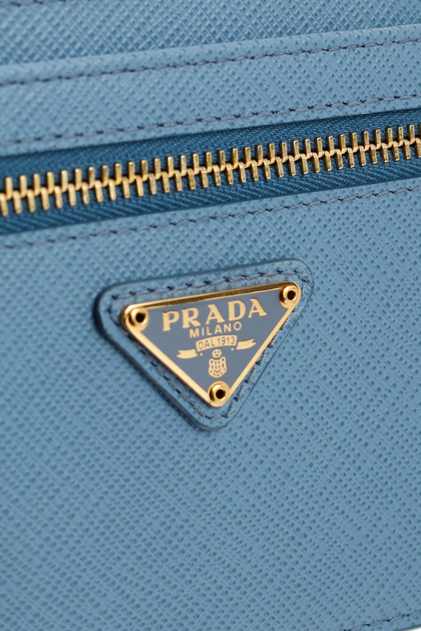 Prada Blue Saffiano Leather Shoulder-Strap Card Holder