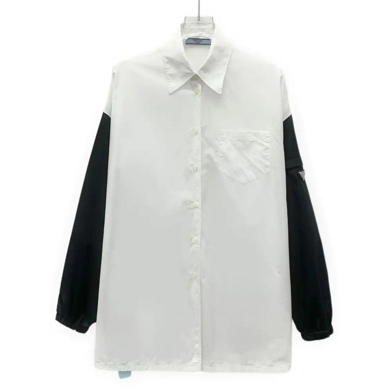 Prada Prada Women's Cotton Shirt with Black Sleeves Size M / US 6-8 / IT 42-44 - 1 Thumbnail