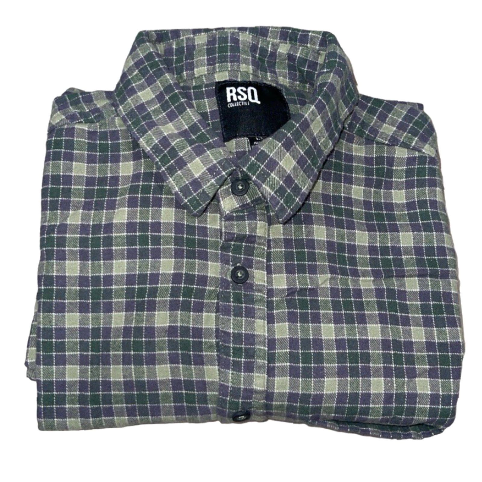 Vintage RSQ Collective Flannel Button-Up Shirt Mens L Green Purple Plaid Long Sleeve Casual Soft Pocket Size US L / EU 52-54 / 3 - 2 Thumbnail