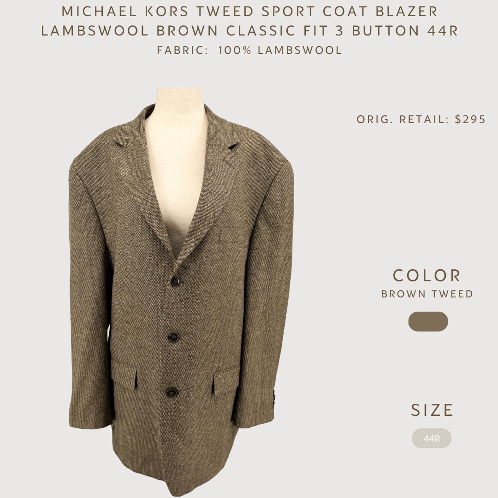 Michael Kors Michael Kors Tweed Sport Coat Lambswool Brown 44R Size 44R - 2 Thumbnail
