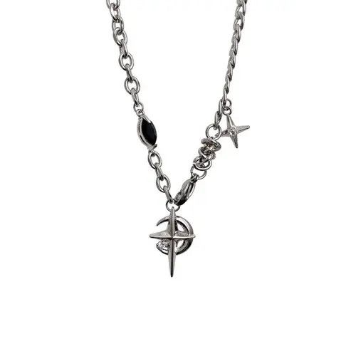 Jewelry Moon and Stars Silver Chain Necklace Size ONE SIZE - 5 Thumbnail