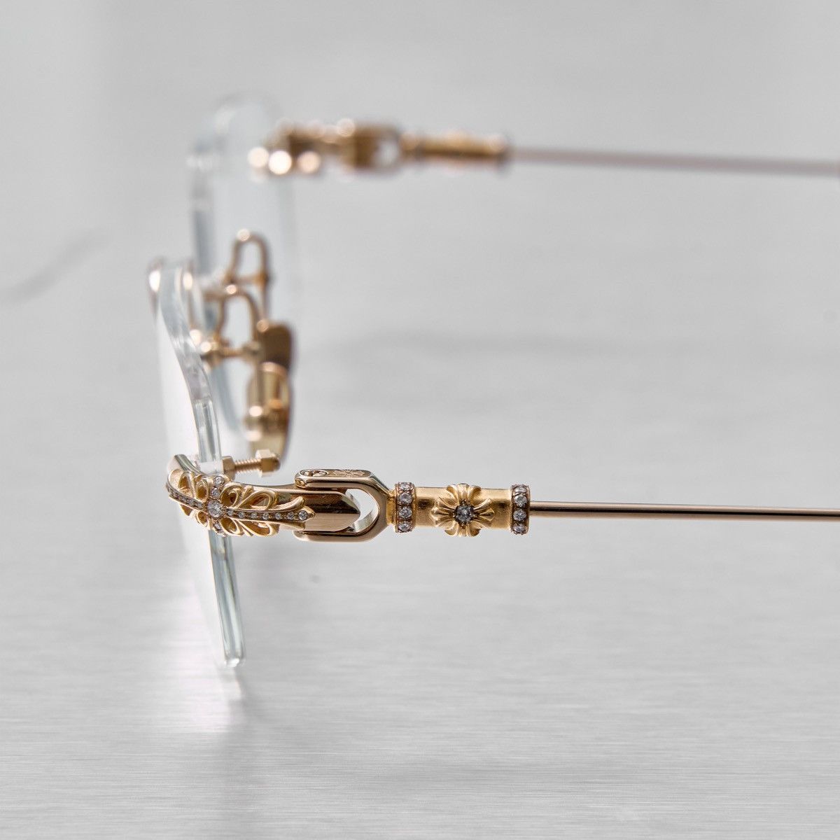 【超希少】Chrome Hearts THREE BOB Rimless Chrome Hearts Style Pills iii Titanium Rimless Glasses