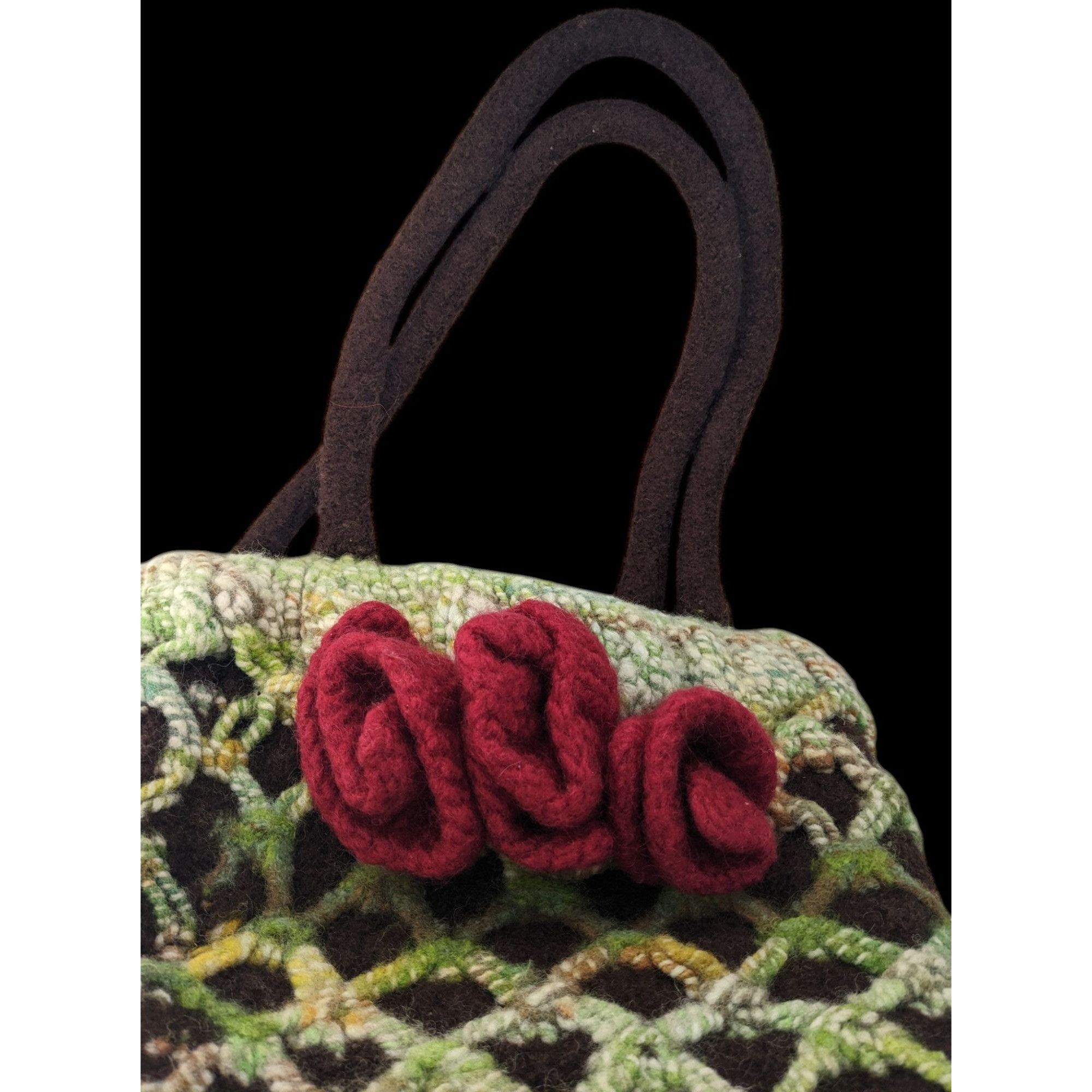 Handmade Handmade Cottagecore Wool Felted Purse With Floral Accents G Size ONE SIZE - 3 Thumbnail