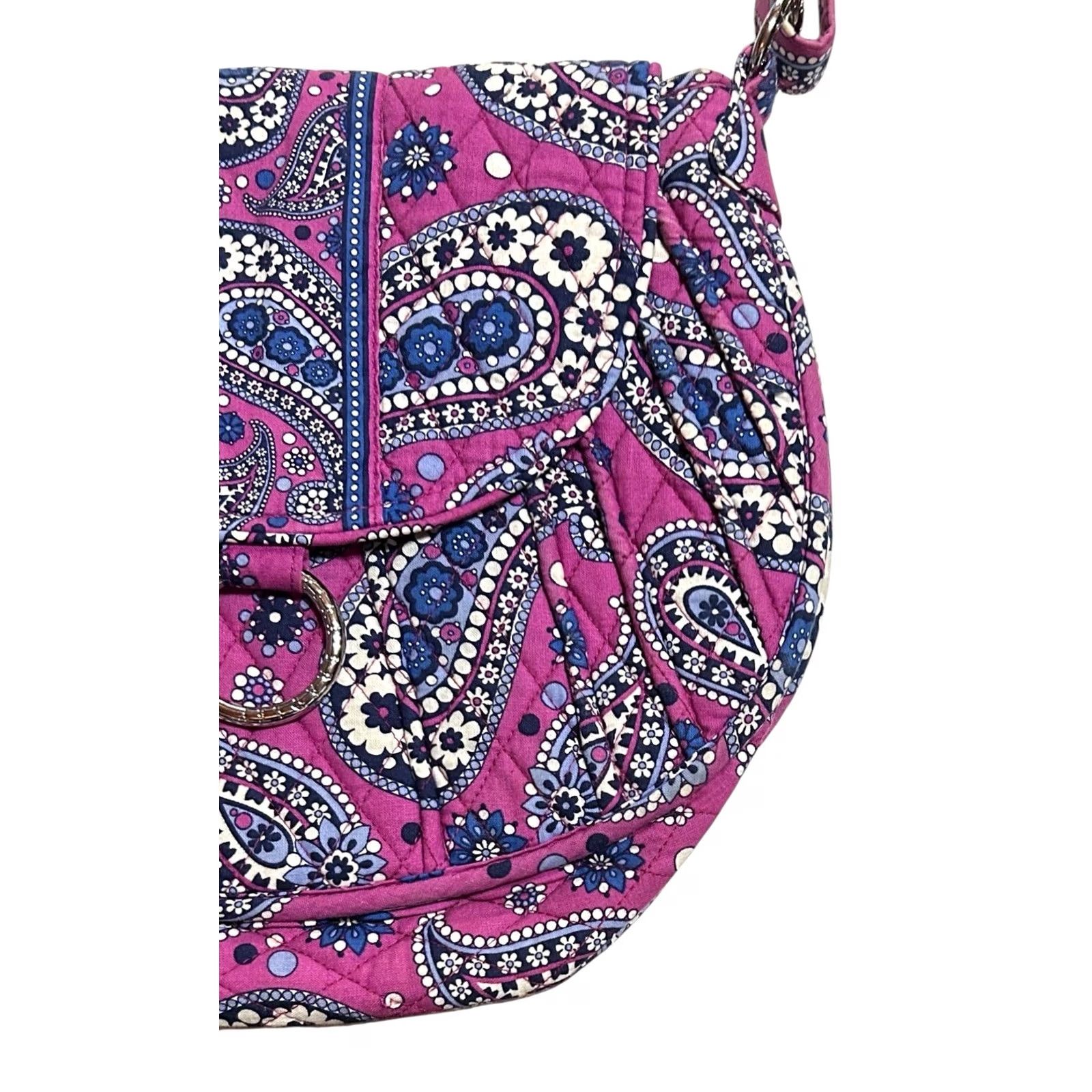 Vintage Vera Bradley Hobo Saddle Bag Boysenberry Purse Crossbody Shoulder Women Large Purple Pattern Paisley Quilted Size ONE SIZE - 3 Thumbnail
