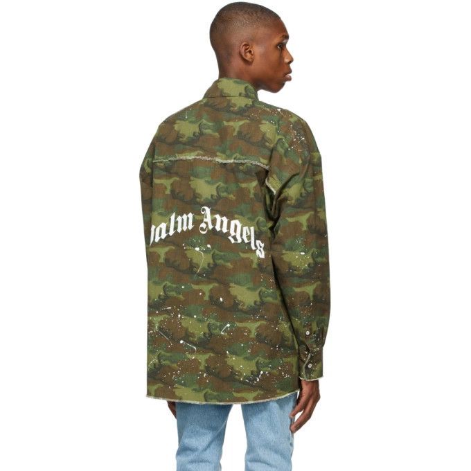 Palm Angels o1y0325 Logo Patterned Shirt in Military Green Size US M / EU 48-50 / 2 - 3 Thumbnail