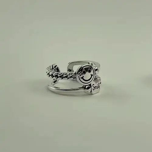 Ring Of Fire Sterling Silver Chain Smiley Ring Size ONE SIZE - 1 Thumbnail