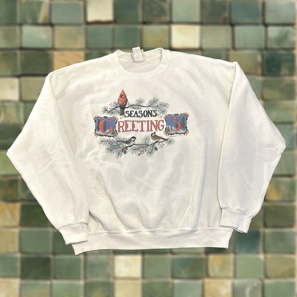 Lee VINTAGE Lee Sweatshirt Adult XL Cardinal White Christmas Winter 90s Classic Seasons Greetings Crew Neck Size US XL / EU 56 / 4 - 1 Thumbnail