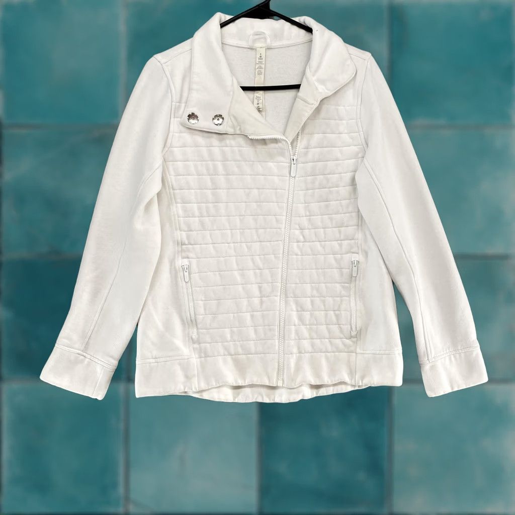 Lululemon Lululemon Jacket Womens 6 White Quilted Fleece Be True Full Zip Moto Pockets Shirt Size M / US 6-8 / IT 42-44 - 1 Thumbnail