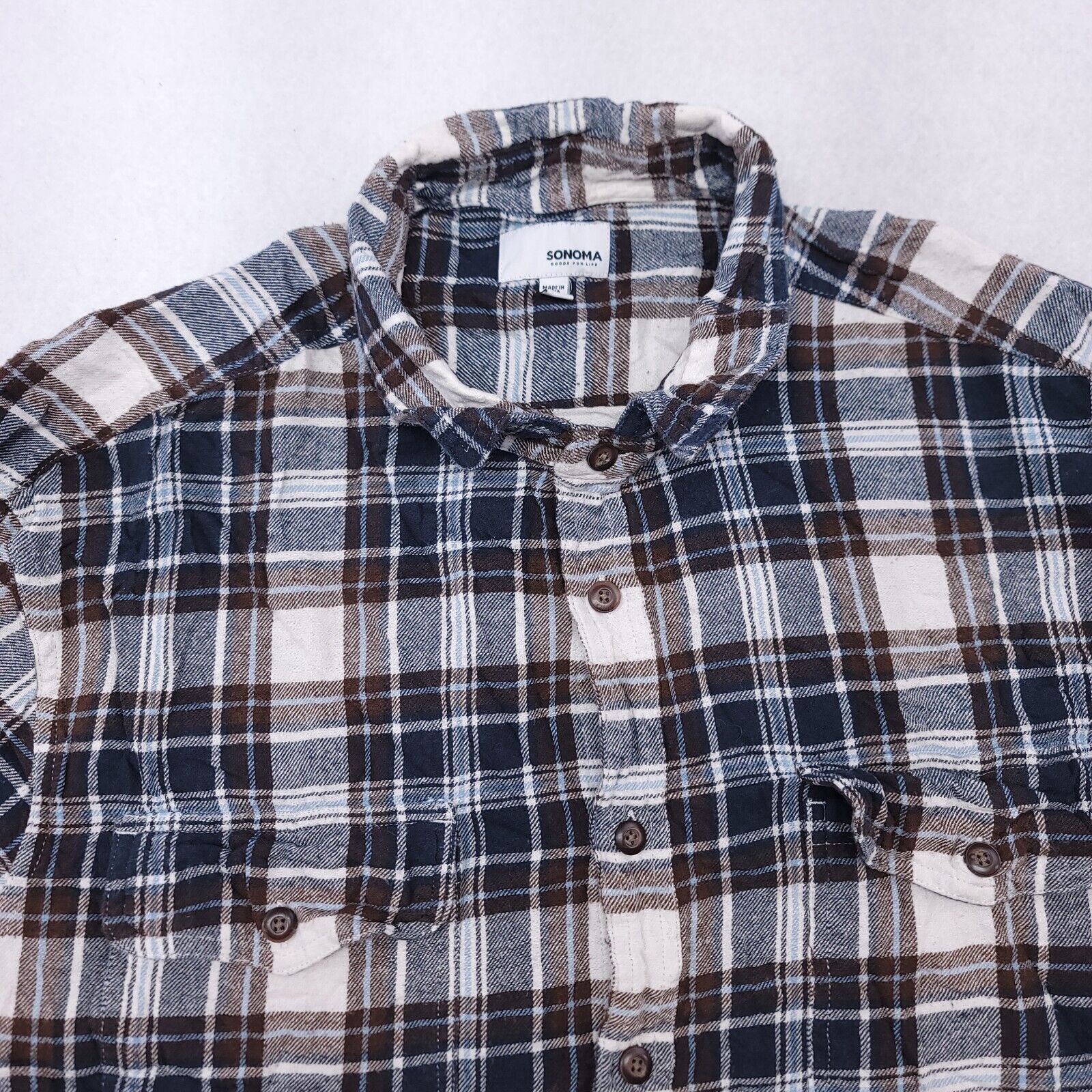 Sonoma Sonoma Tartan Flannel Button Up Shirt Men Size XL Blue White Size US XL / EU 56 / 4 - 1 Thumbnail