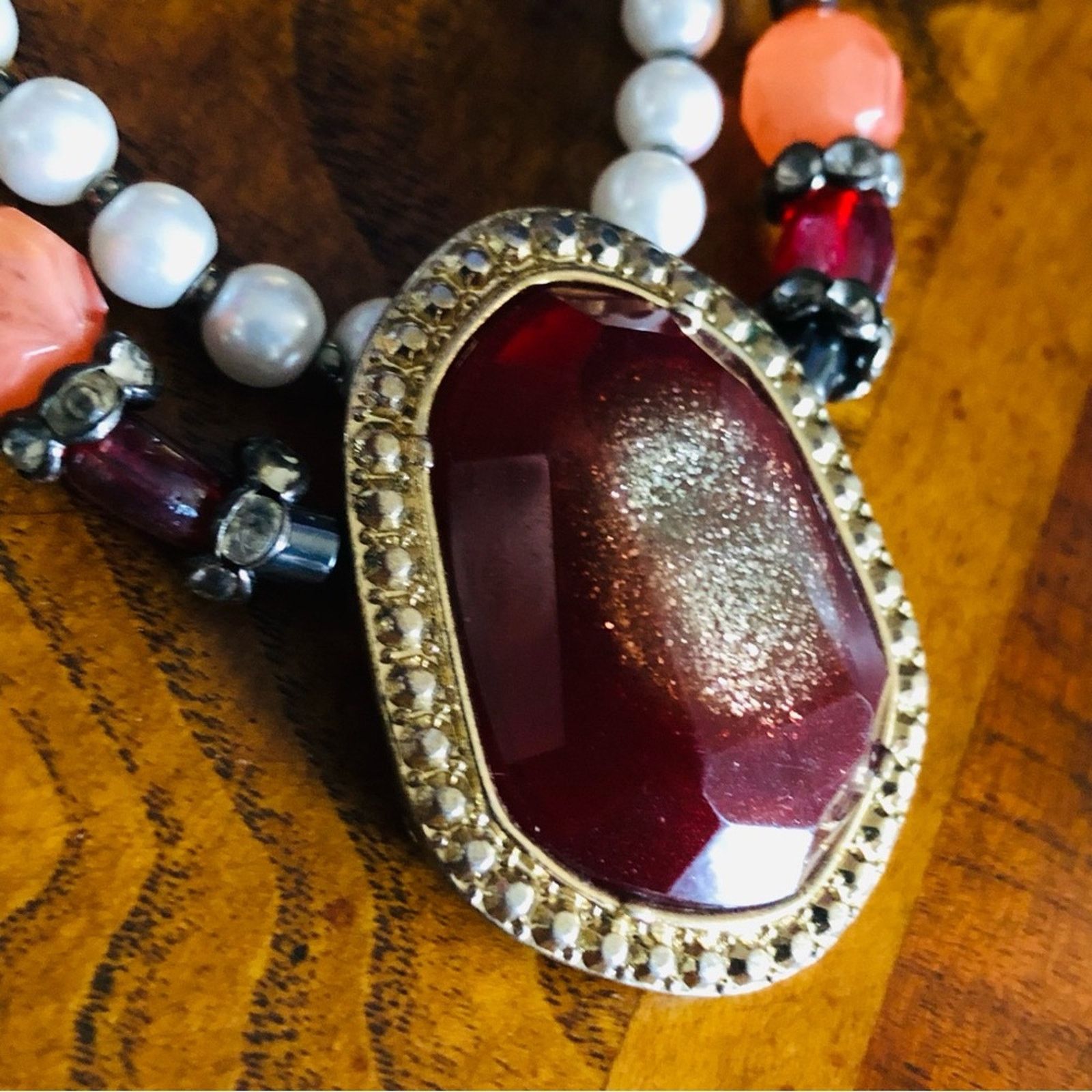 Handmade Handcrafted beaded Czech glass Pearl genuine ruby necklace Size ONE SIZE - 9 Thumbnail