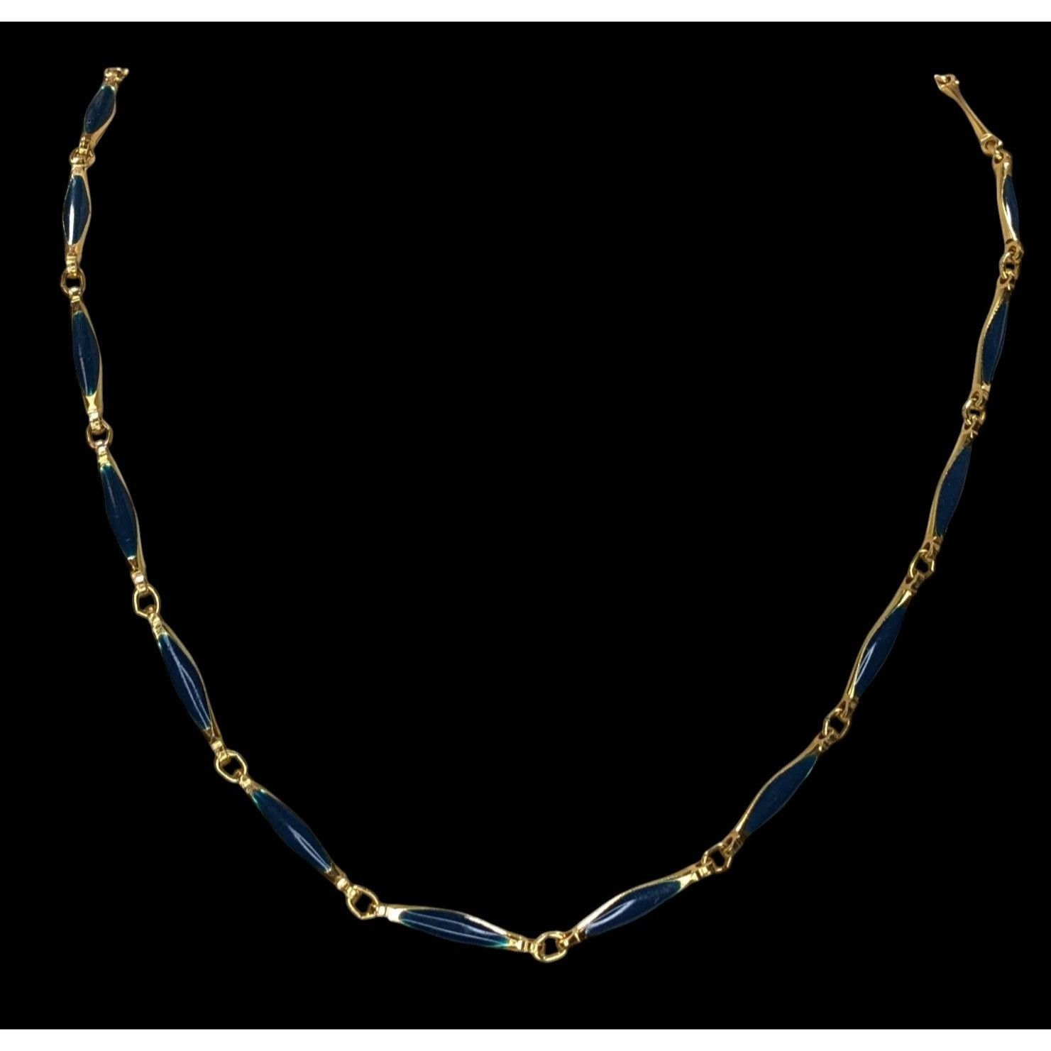 Other Vintage Elegant Gold-Tone Necklace With Blue Enamel Links Size ONE SIZE - 4 Thumbnail