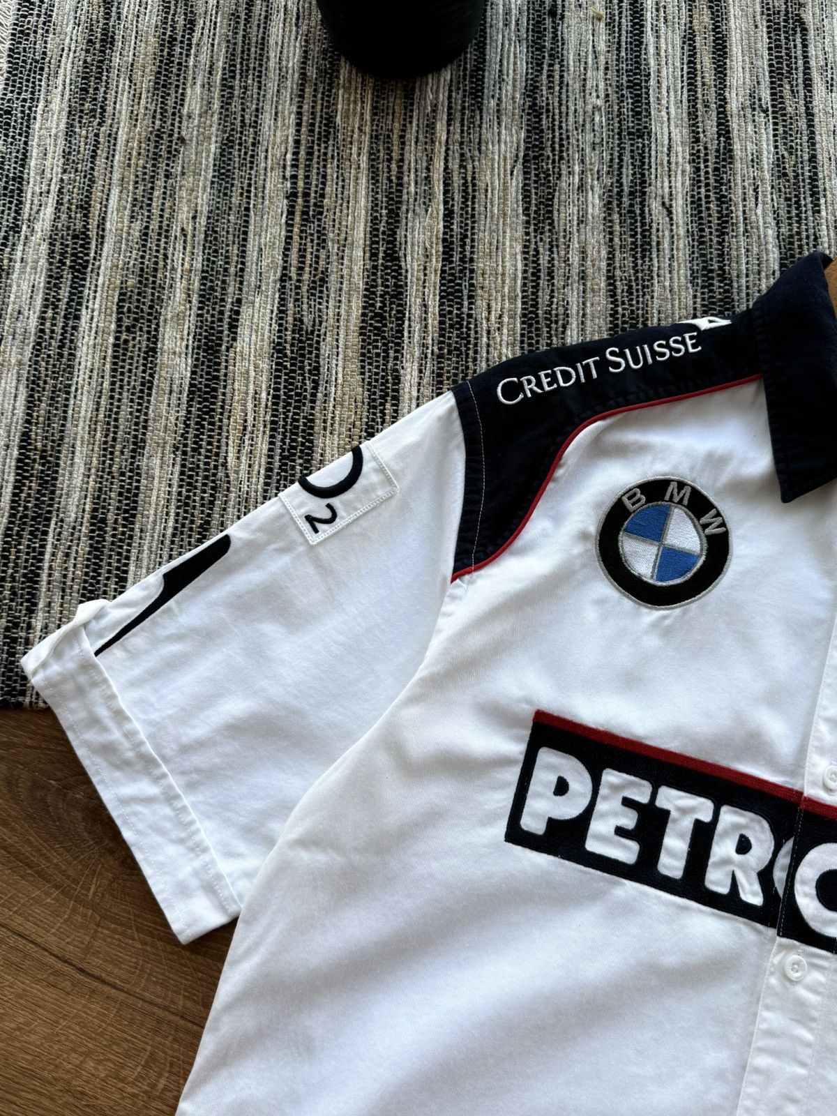 BMW Sauber F1 Team Mens Racing Shirt Petronas SS Button Up