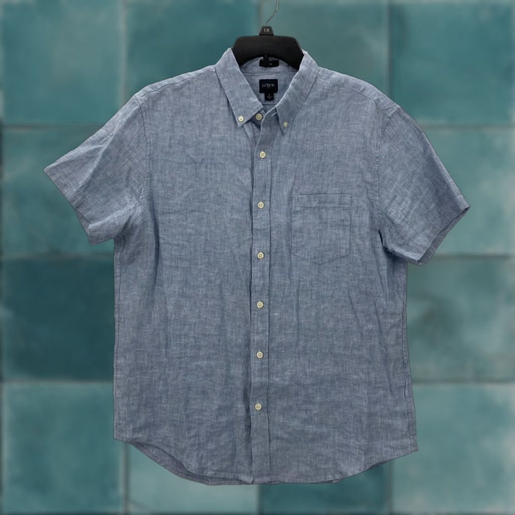 J.Crew J.CREW Shirt Mens Large Blue Linen Chambray Short Sleeve Slim Preppy Nautical Mens Size US L / EU 52-54 / 3 - 1 Thumbnail