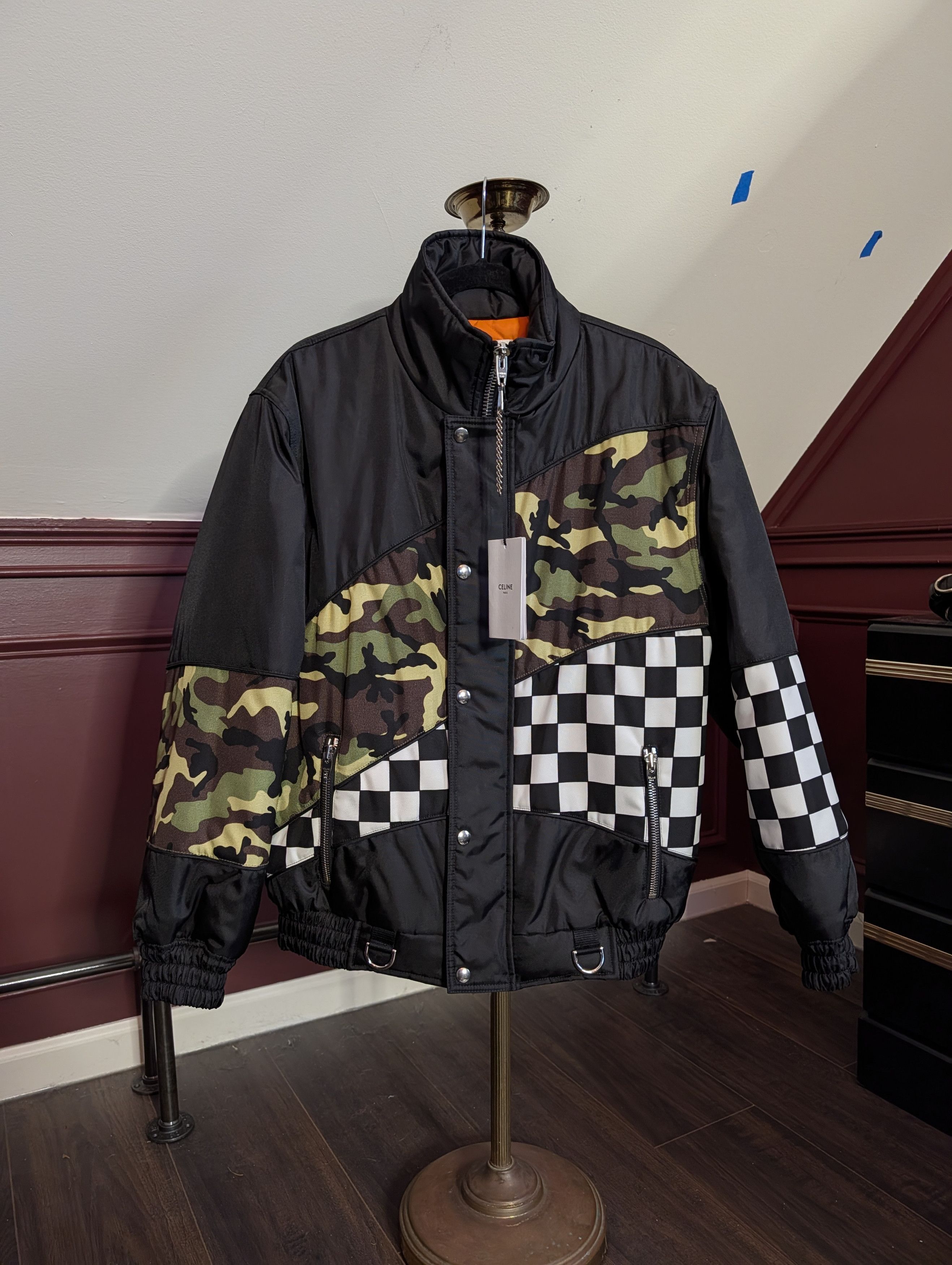 Celine FW21 NWT Hedi camo checkered zip-up jacket coat bomber Size US M / EU 48-50 / 2 - 1 Thumbnail