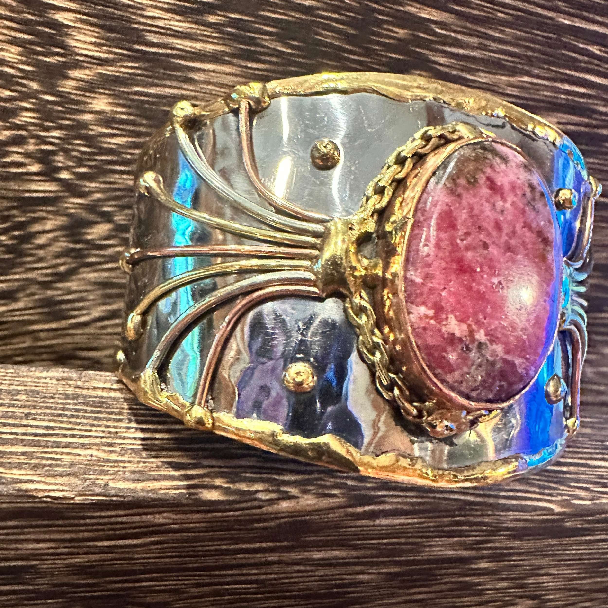 Other Artisan-Made 2-Inch Adjustable Cuff Bracelet with Rhodonite Size ONE SIZE - 6 Thumbnail