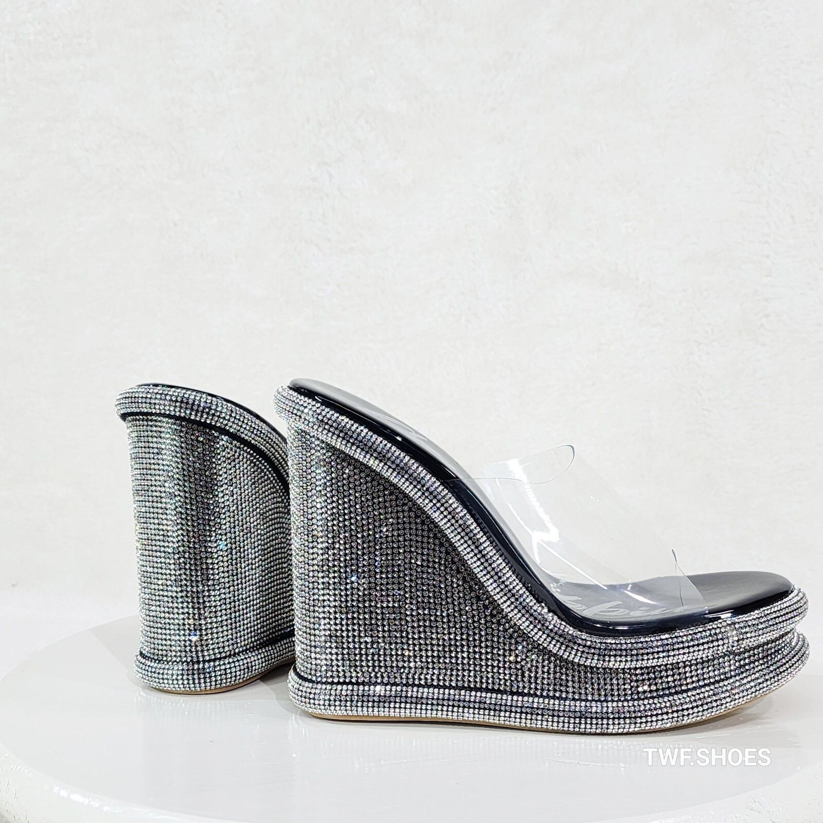 Other Zesty Black Silver Rhinestone Platform Wedge Heel Slip On Sa Size US 11 / IT 41 - 1 Thumbnail