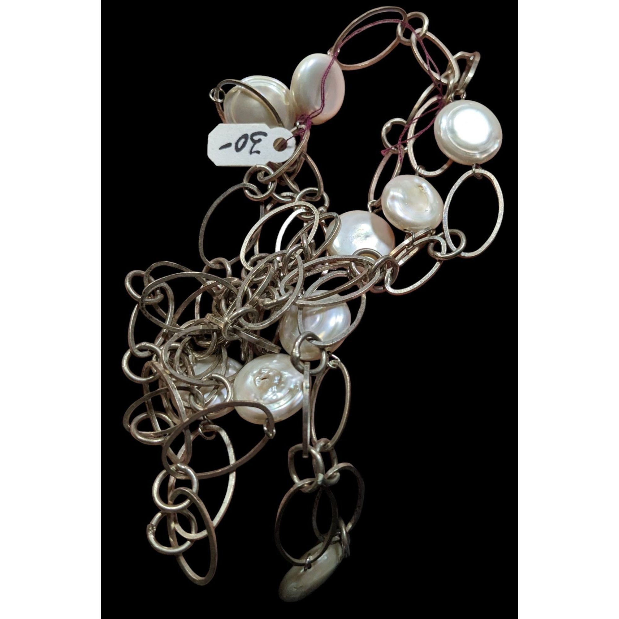 Other Vintage Handmade Pearl Station Necklace On Oval Link Chain Size ONE SIZE - 3 Thumbnail