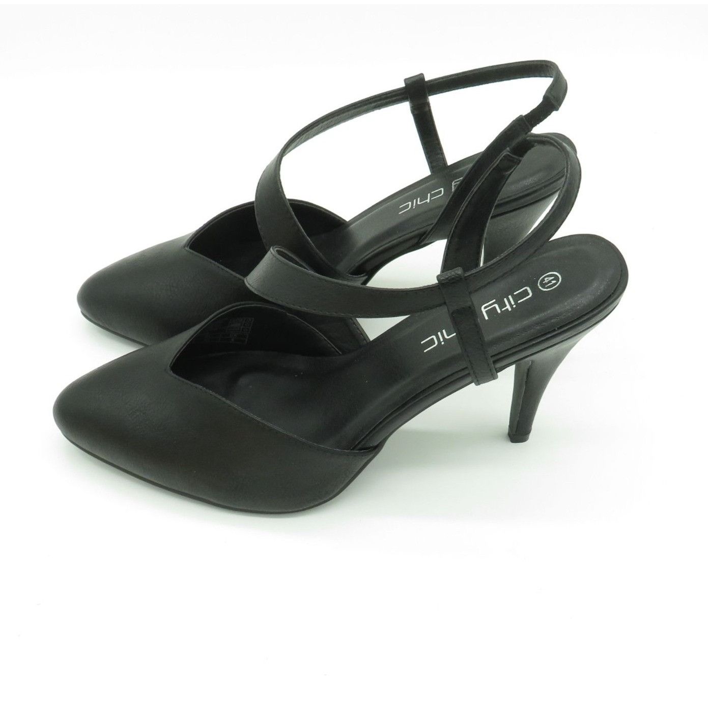 Other City Chic Black Faux Leather Pointed Toe Slingback Heels 10 Size US 10 / IT 40 - 3 Thumbnail