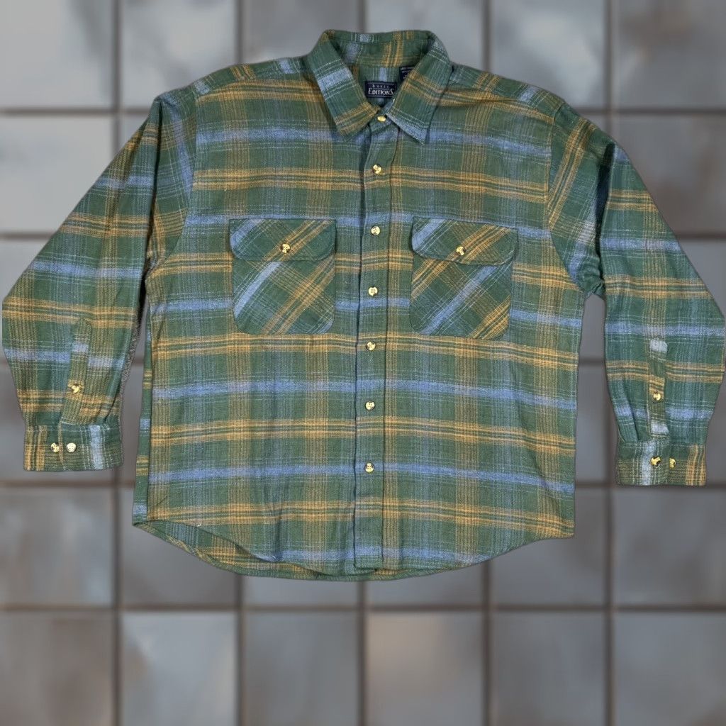 Basic Editions VINTAGE Basic Editions Men's Large Flannel Shirt Green Plaid Cotton Long Sleeve Size US L / EU 52-54 / 3 - 1 Thumbnail