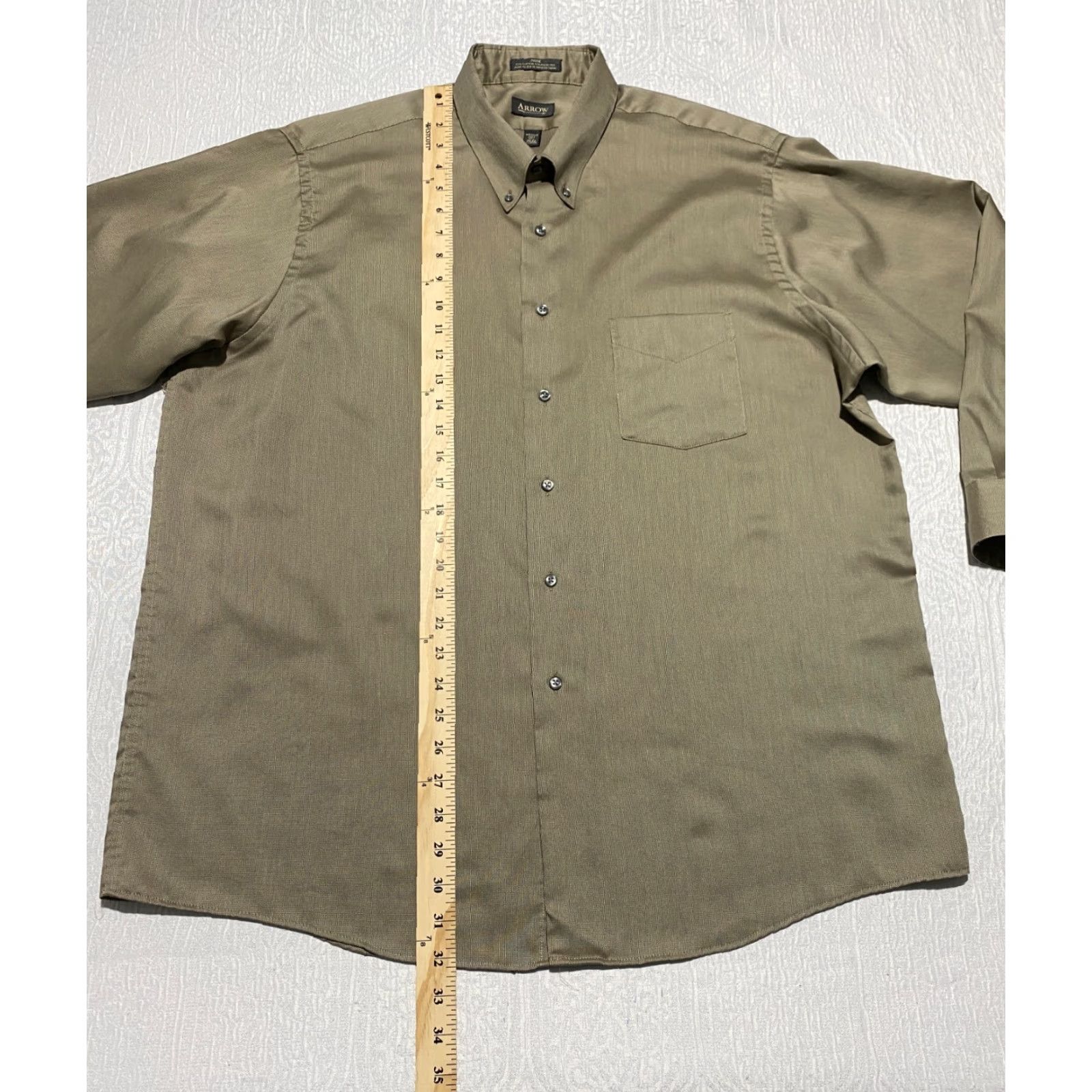 Arrow Arrow Shirt Mens XL Brown Pique Button-Down Long Sleeve Classic Feat: All Seasons, Easy Care, Pockets Size US XL / EU 56 / 4 - 4 Thumbnail