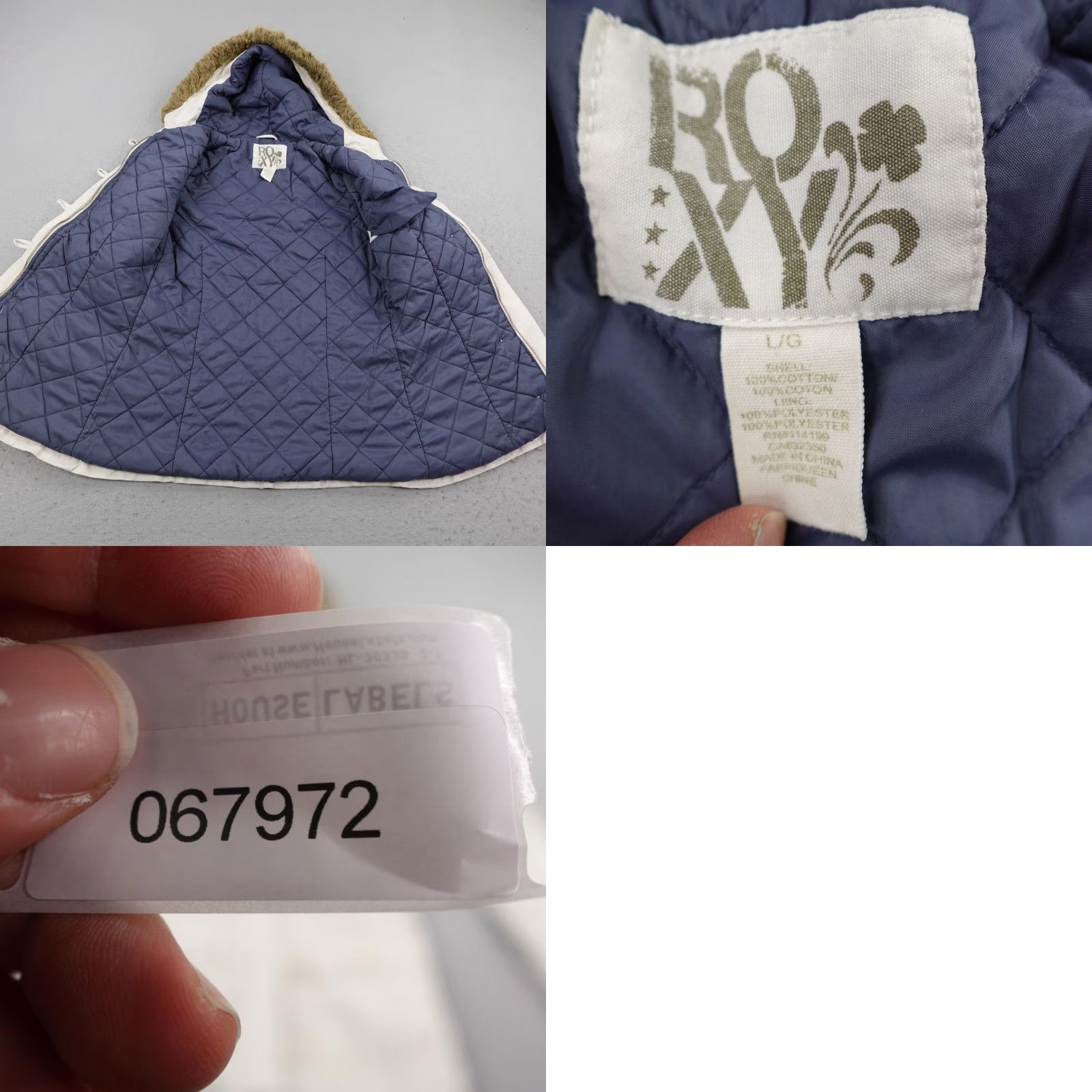Vintage Roxy Jacket Womens L Beige Quilted Parka with Hood Fur Trim Mid-Length Winter Coat Size L / US 10 / IT 46 - 9 Thumbnail