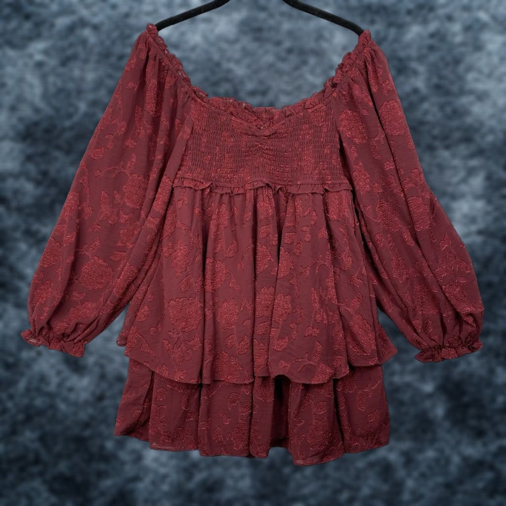 Vintage Altar'd State Blouse Shirt Womens M Burgundy Off Shoulder Long Sleeve Tunic Bohemian Prairie Cottagecore Size M / US 6-8 / IT 42-44 - 1 Thumbnail