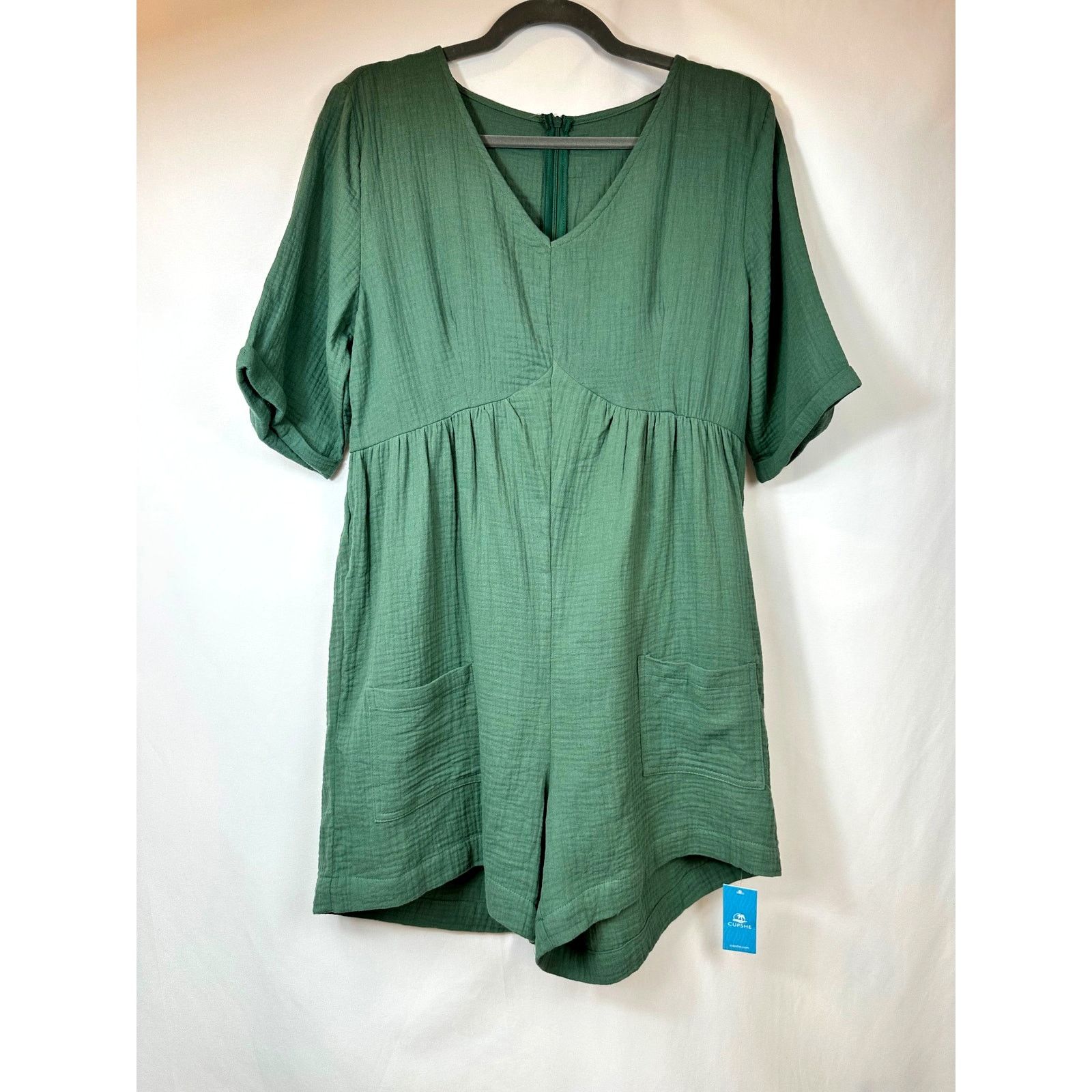 Other Cupshe Romper V Neck Wide Leg Pockets Beach Green L Size 32" / US 10 / IT 46 - 7 Thumbnail