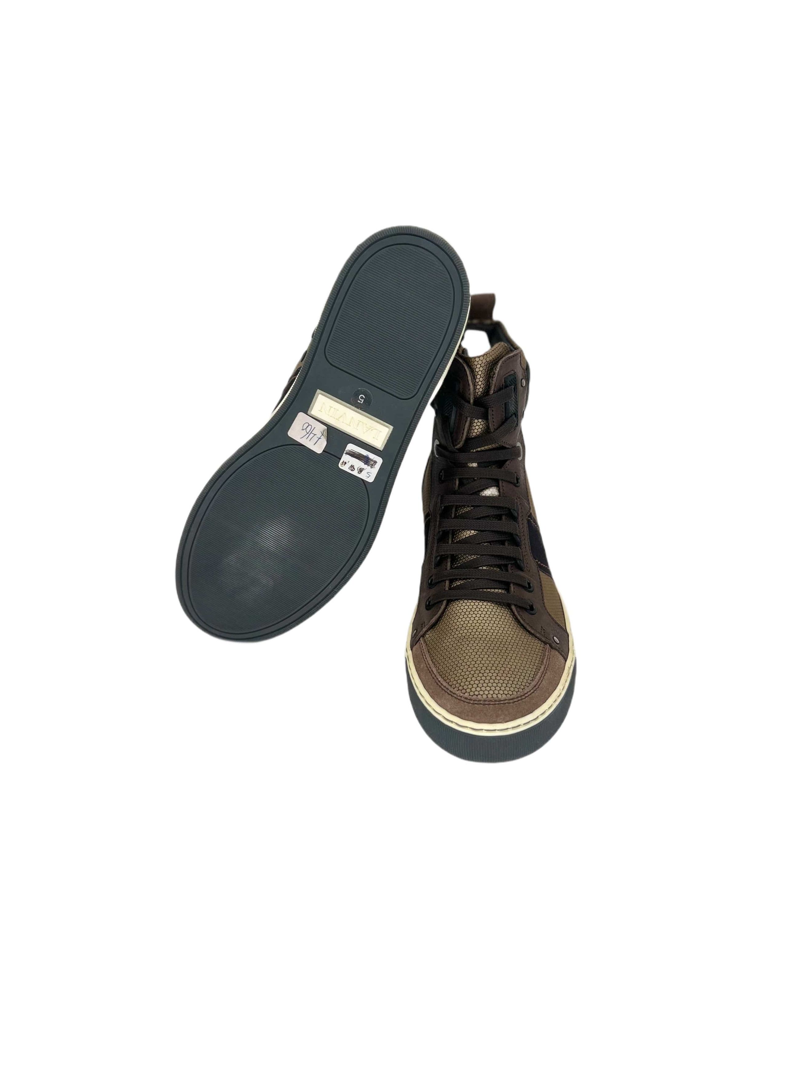 Lanvin Lanvin Brown Multi Fabric Hi Top Sneaker Size US 5 / EU 37 - 6 Thumbnail