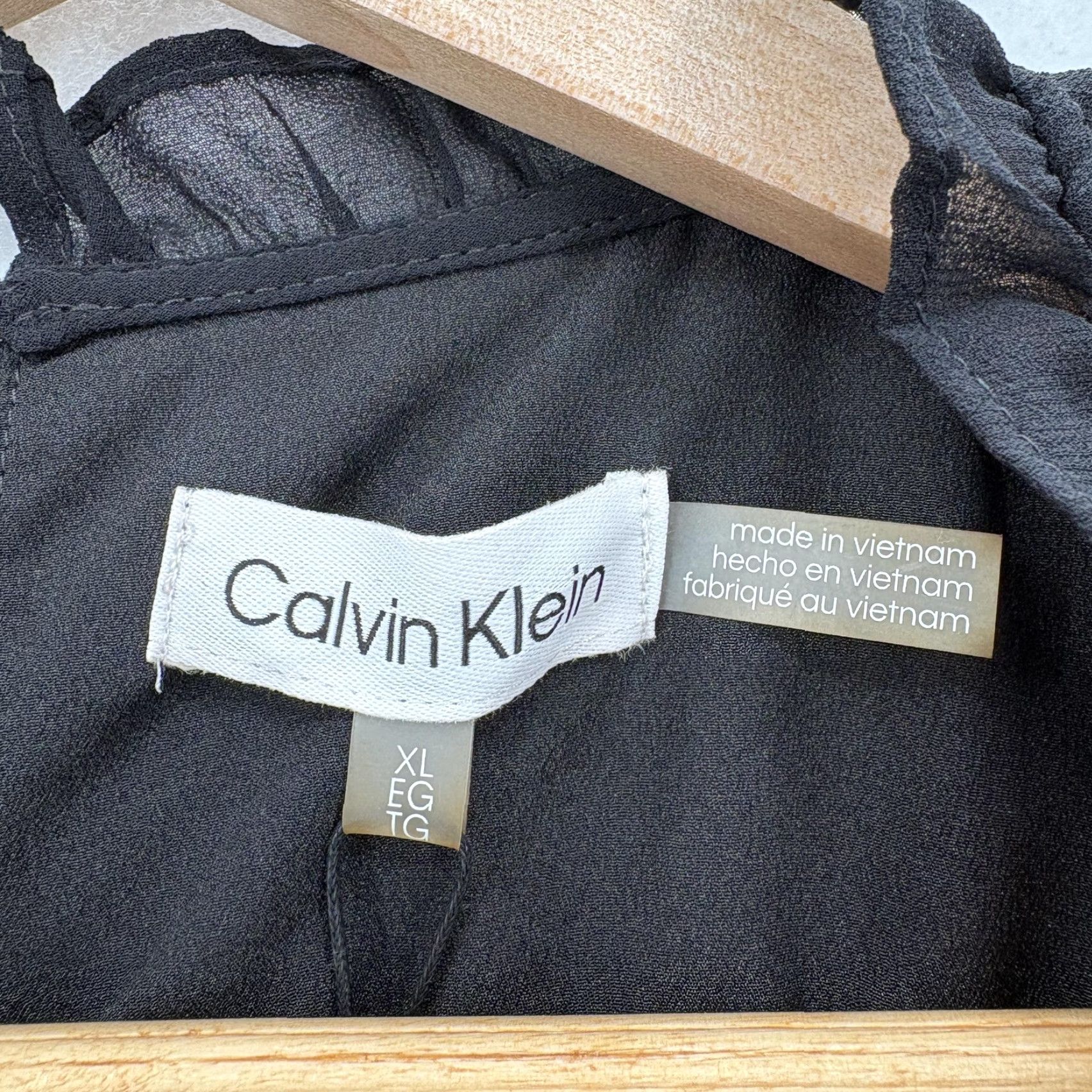 Calvin Klein Calvin Klein Blouse Womens XL Black Chiffon High Neck Ruffle Balloon Sleeve Size XL / US 12-14 / IT 48-50 - 4 Thumbnail