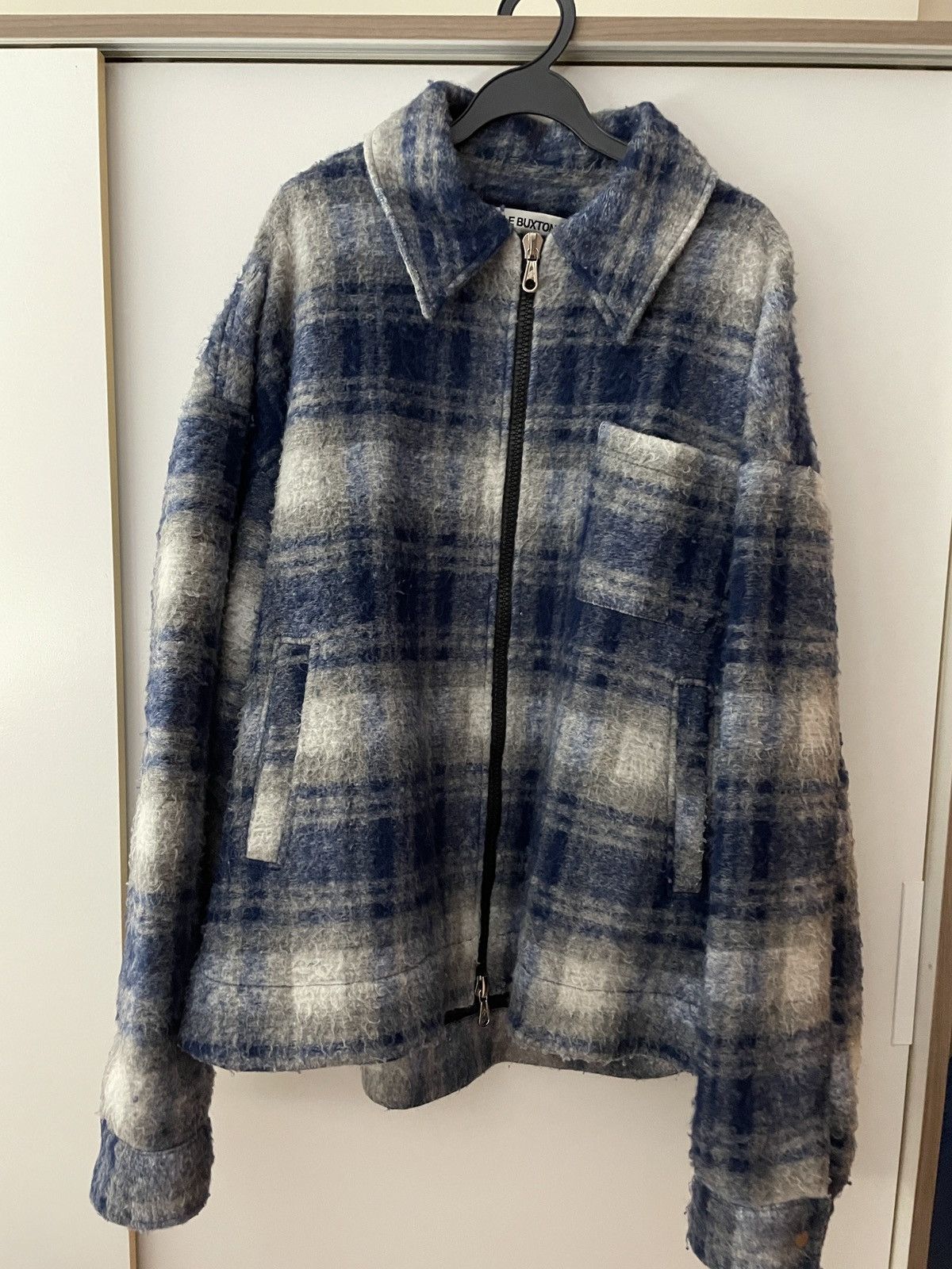 image of Cole Buxton Blue Grey Flannel Overshirt, Men's (Size 2XL)