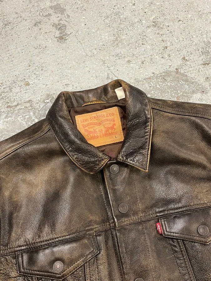 Levi's Levi’s Buffalo Brown Faded Leather Trucker Jacket Size US M / EU 48-50 / 2 - 4 Thumbnail