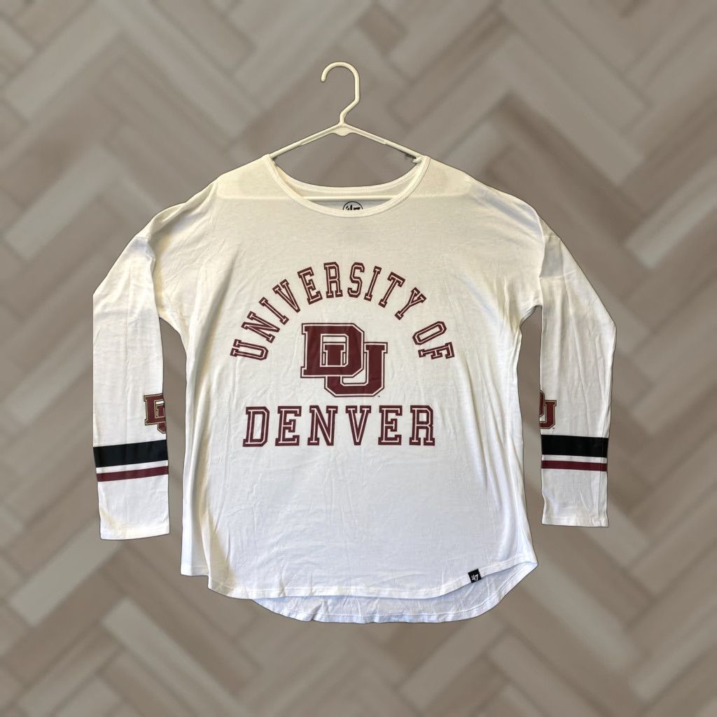 J Brand '47 Denver University Long Sleeve Tee Women's Size L White Casual Jersey Oversized Size L / US 10 / IT 46 - 1 Thumbnail