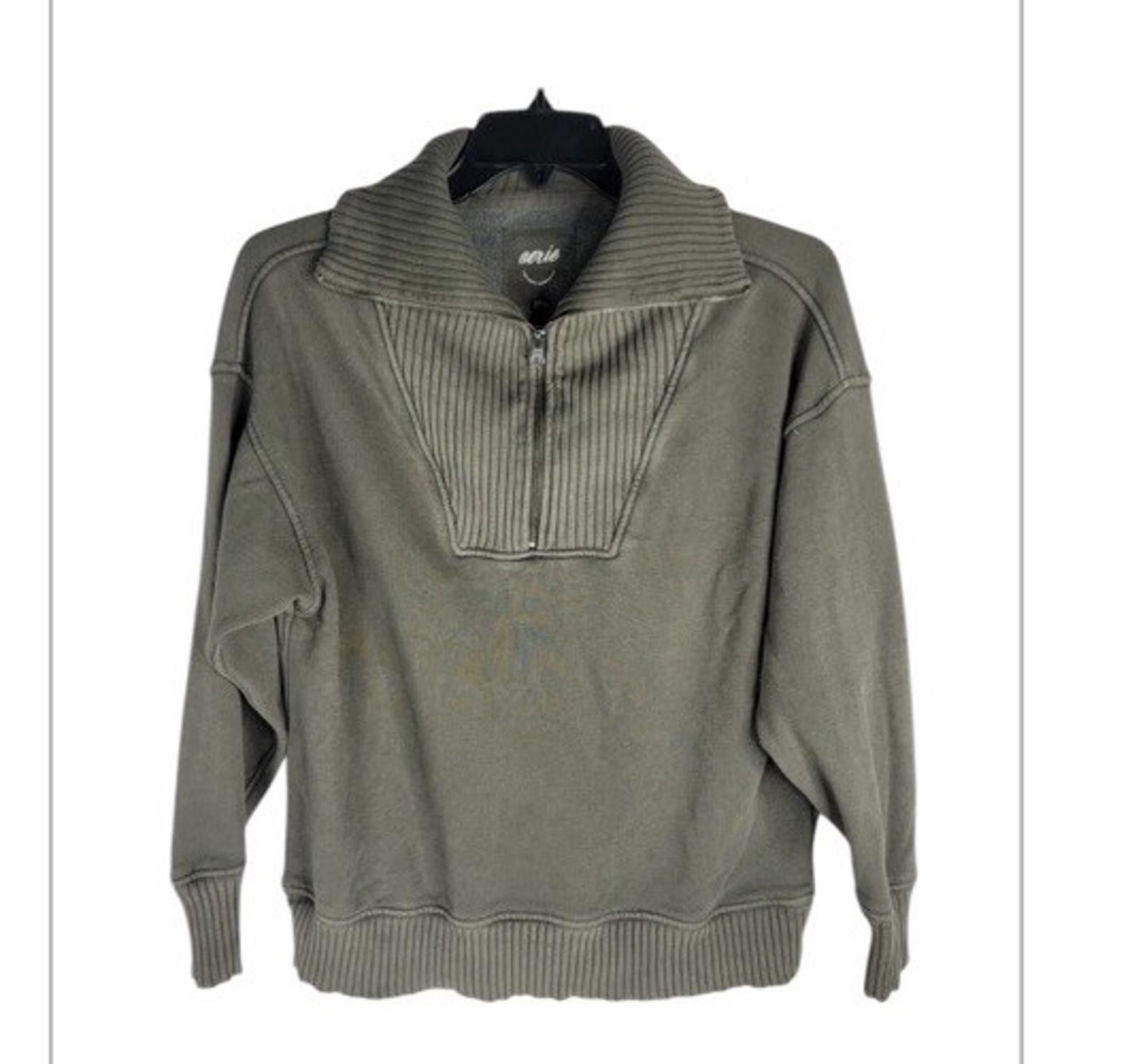 Designer Aerie Down To Earth Quarter Zip Olive Green Sweatshirt Size M / US 6-8 / IT 42-44 - 2 Thumbnail