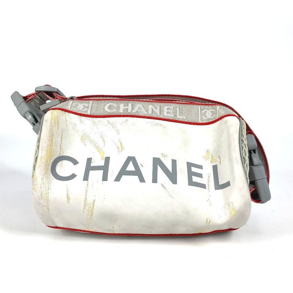 Chanel Sports Logo Mini Briefcase Cylindrical Shawl Pouch Shoulder Bag Nylon Women White in Red