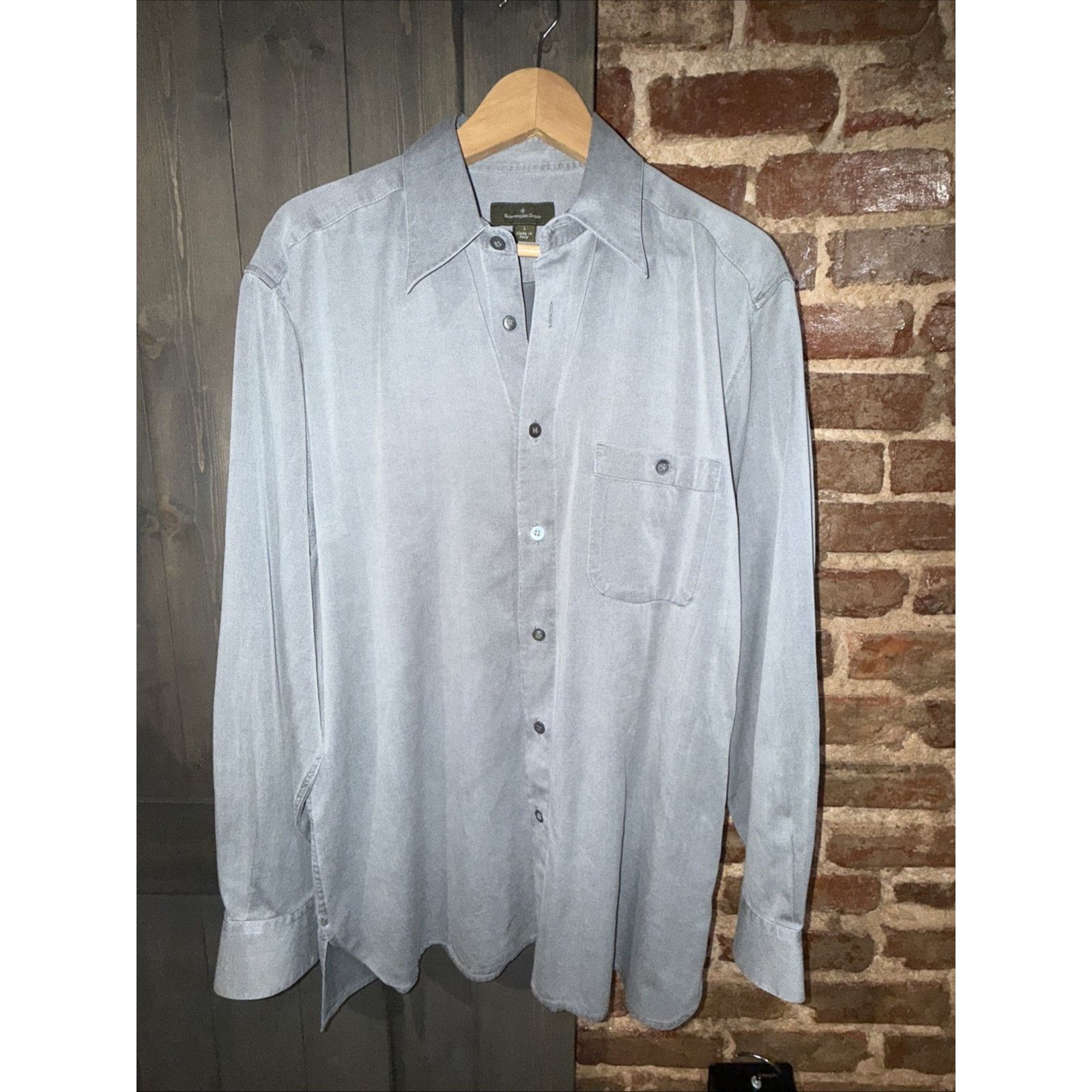 Ermenegildo Zegna Ermenegildo Zegna Sz L Shirt Gray Cotton Blend Made in Italy Size US L / EU 52-54 / 3 - 1 Thumbnail