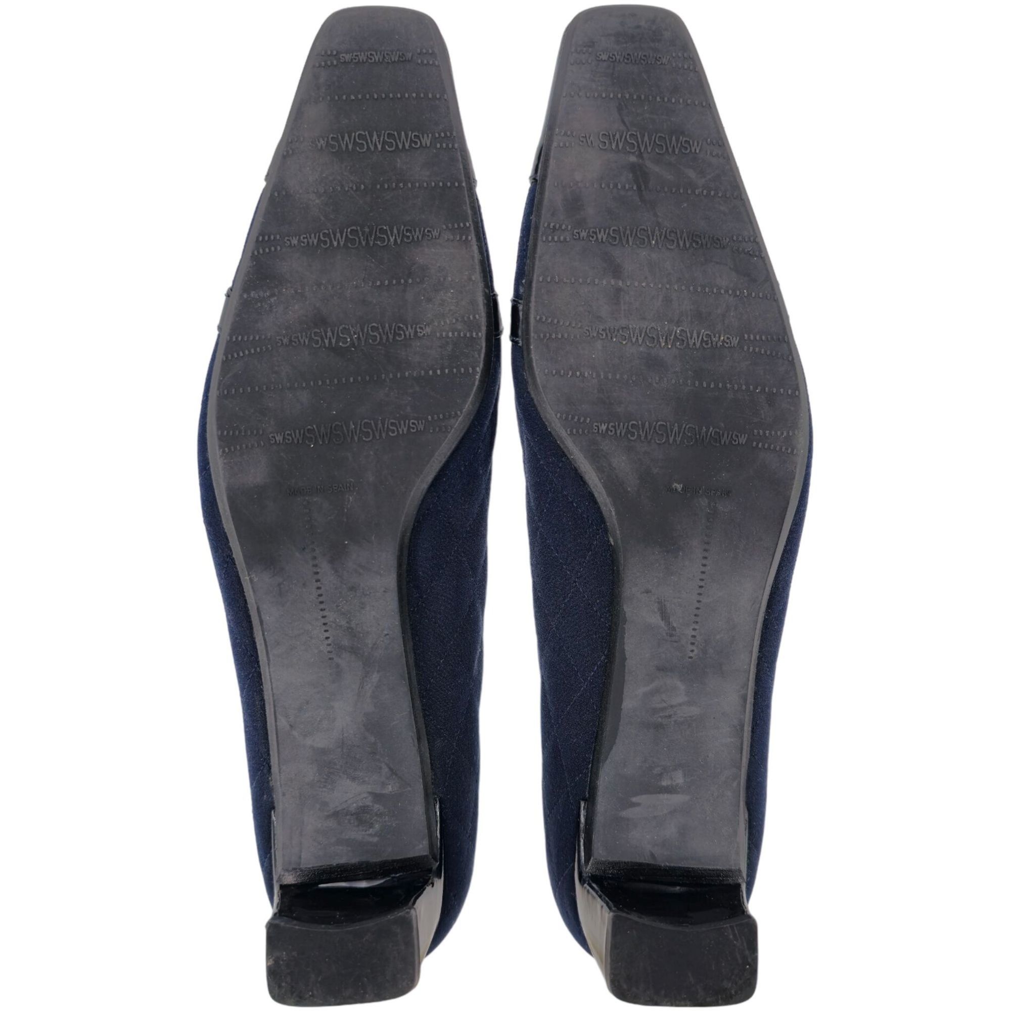 Stuart Weitzman Stuart Weitzman 8.5AAAA Navy Crepe Black Leather Dress Heels Size US 8.5 / IT 38.5 - 4 Thumbnail