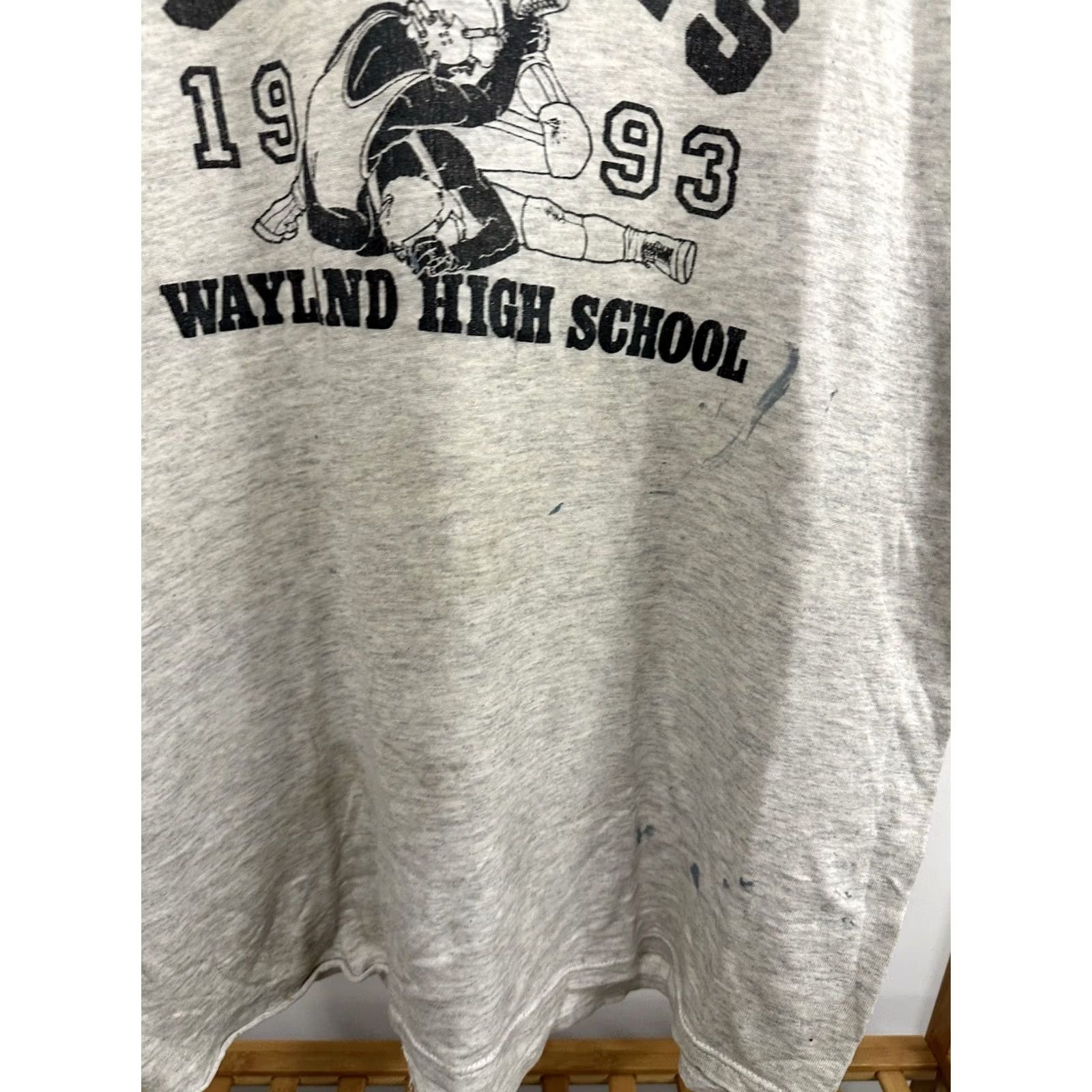 Jerzees VTG 90s State Wayland Wrestling Paper Thin Burnout Worn WIP T-Shirt XL Gray Mens Tee Front Thin Grunge 90s Size US XL / EU 56 / 4 - 7 Thumbnail